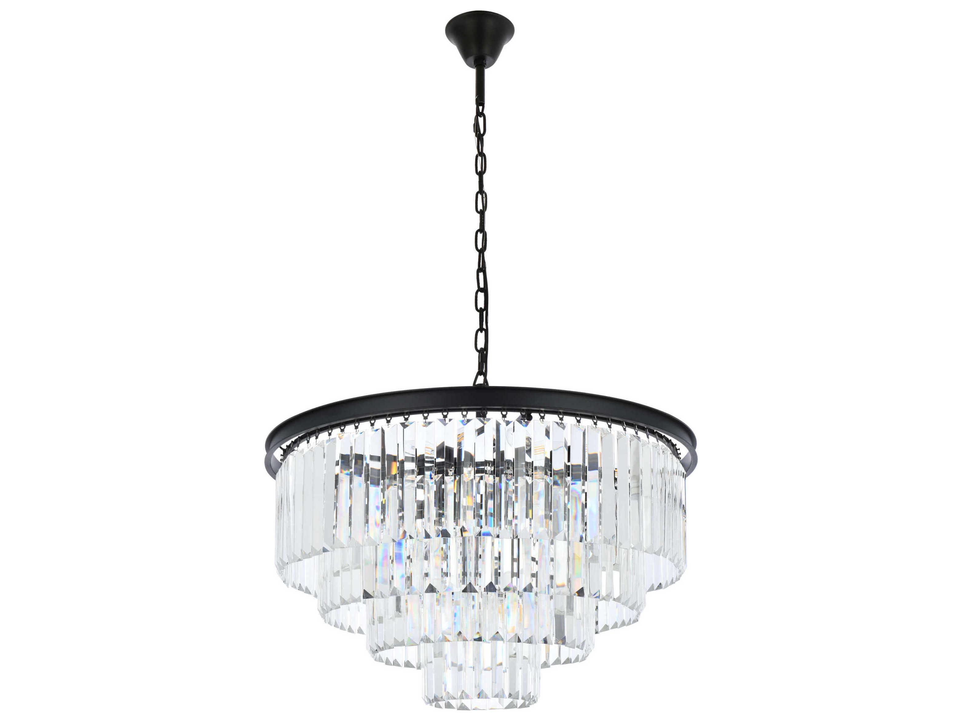 Elegant Lighting Sydney 17-Light Matte Black Crystal Tiered Chandelier
