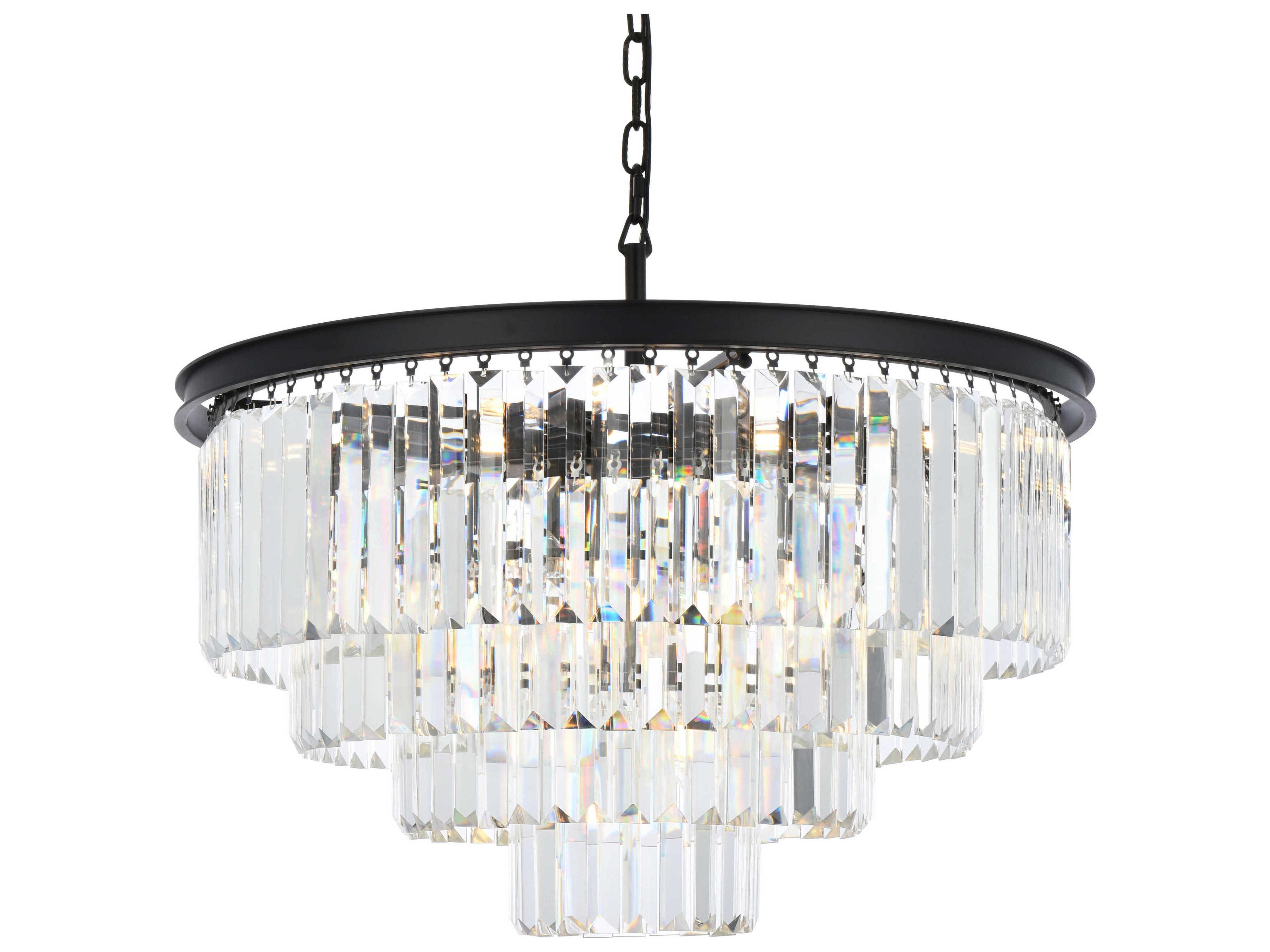 Elegant Lighting Sydney 17-Light Matte Black Crystal Tiered Chandelier