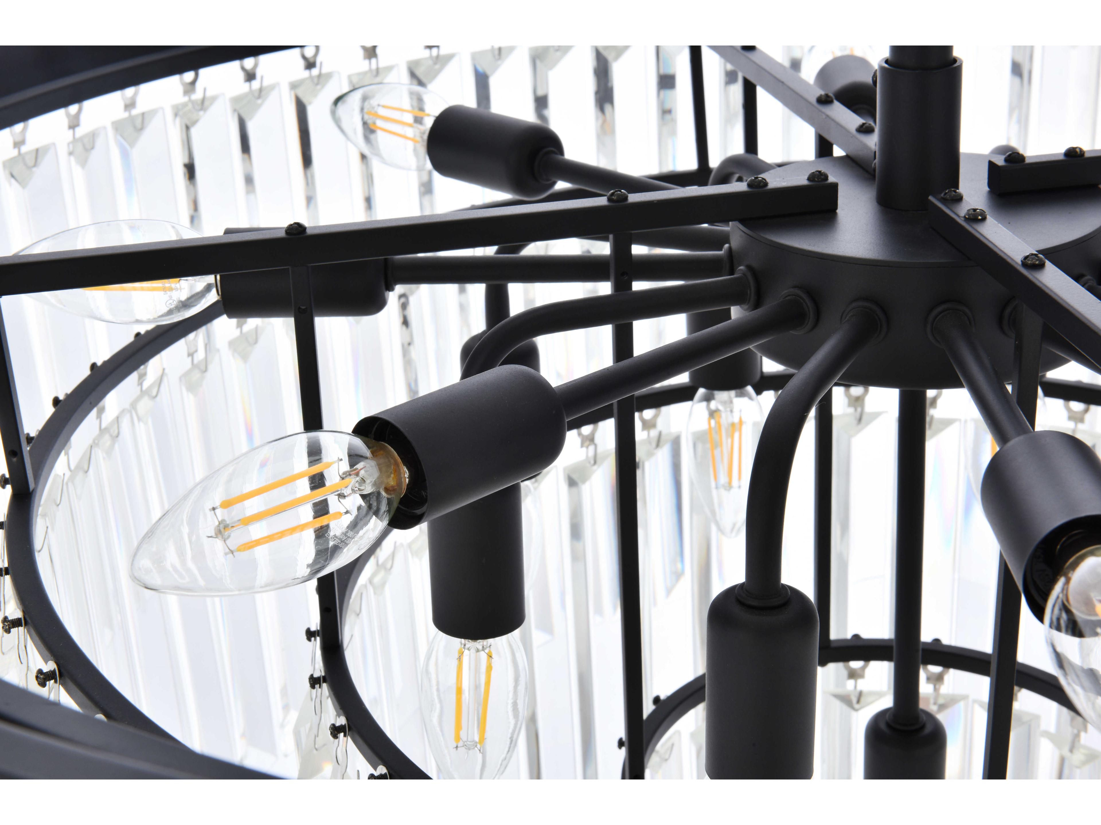 Elegant Lighting Sydney 17-Light Matte Black Crystal Tiered Chandelier