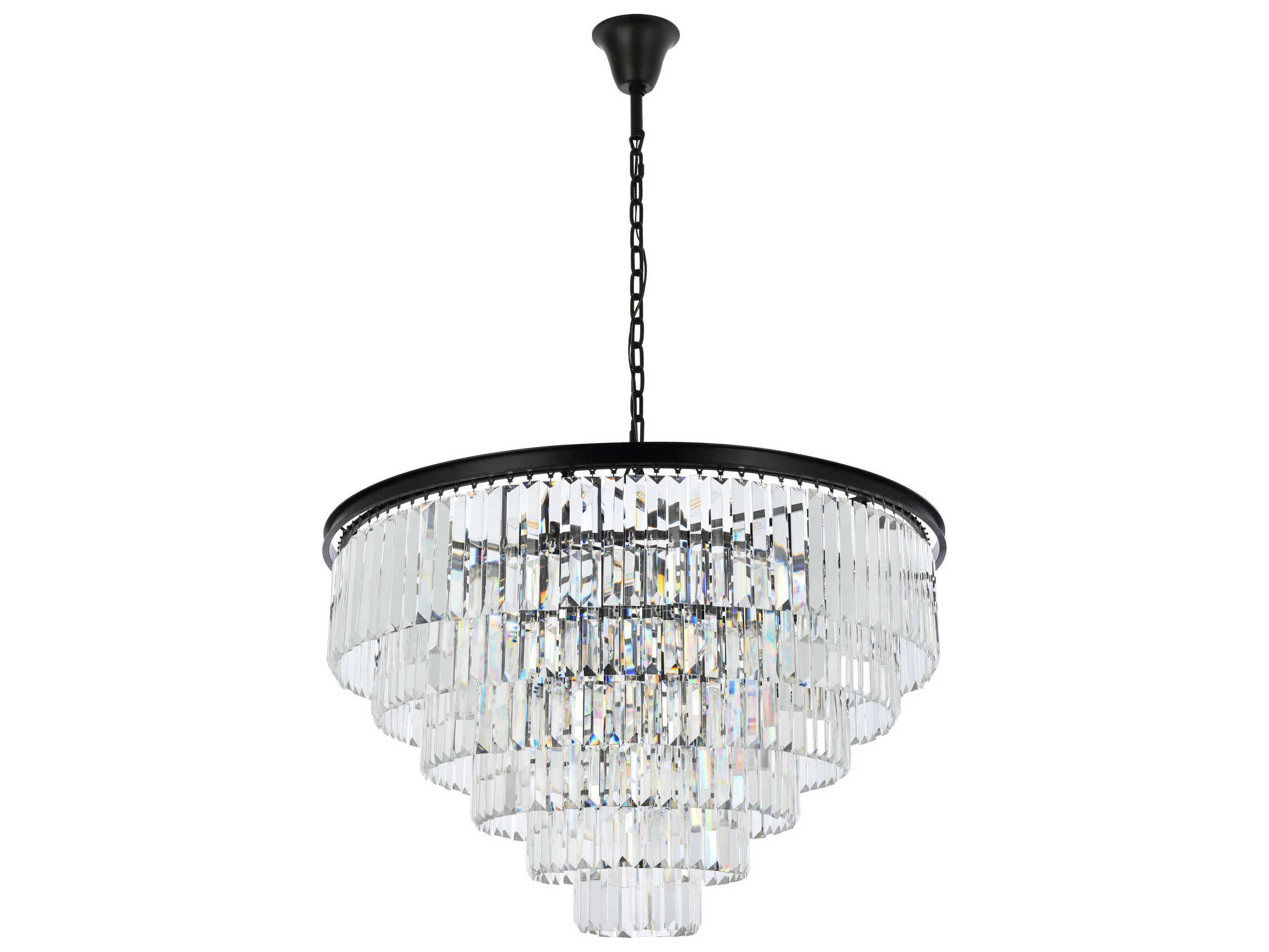Elegant Lighting Sydney 33-Light Matte Black Clear Crystal Tiered Chandelier