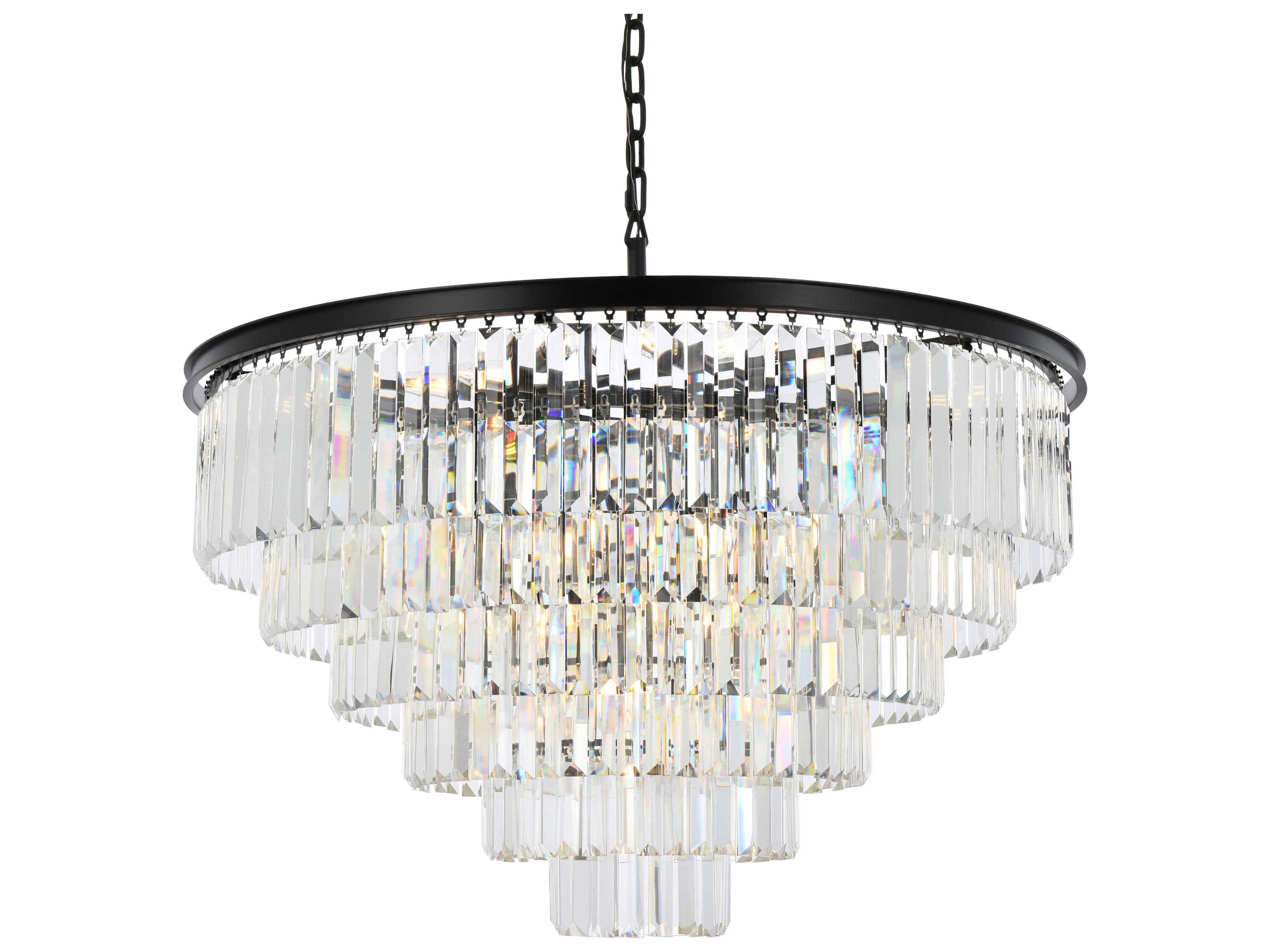 Elegant Lighting Sydney 33-Light Matte Black Clear Crystal Tiered Chandelier