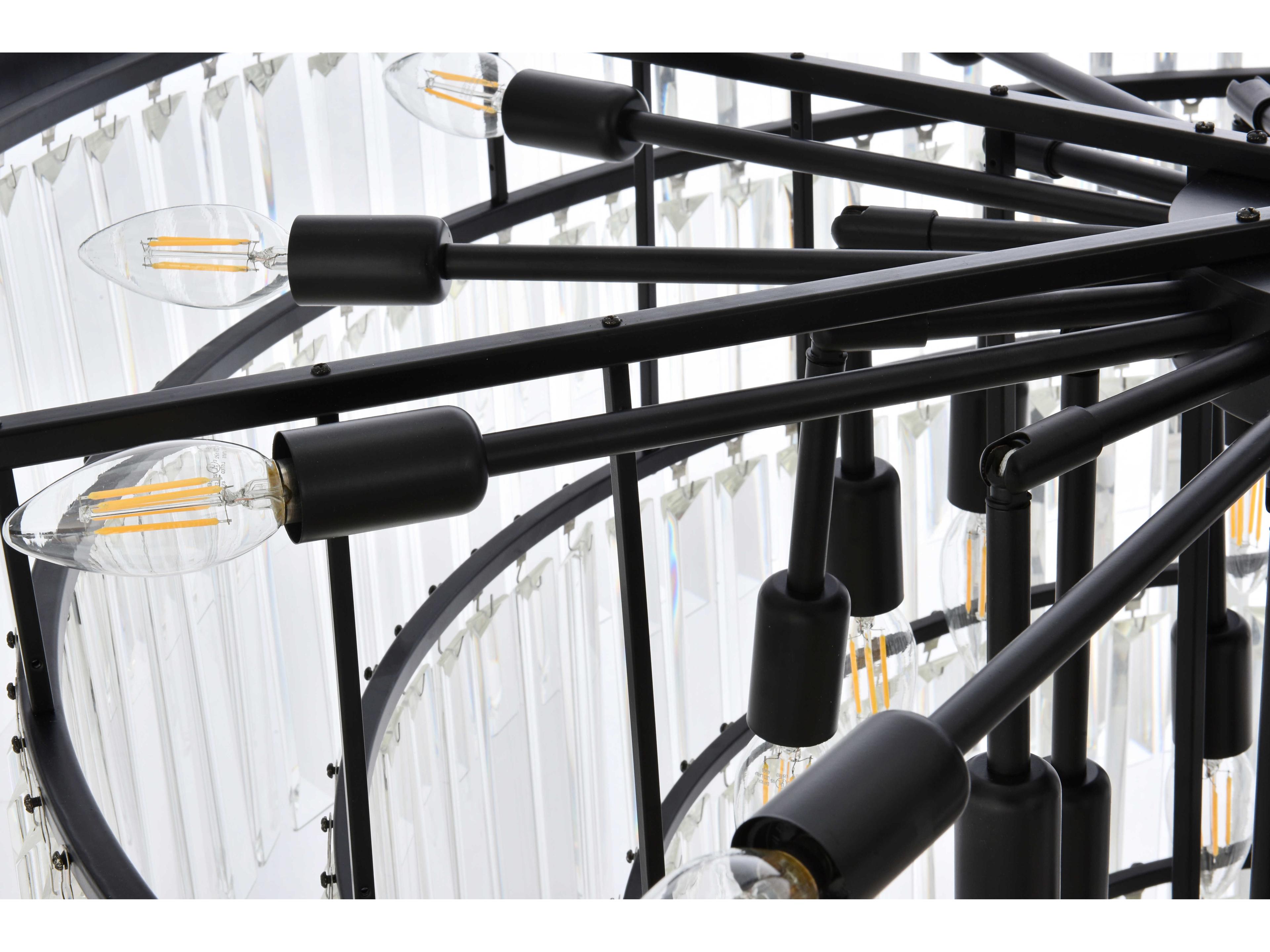 Elegant Lighting Sydney 33-Light Matte Black Clear Crystal Tiered Chandelier