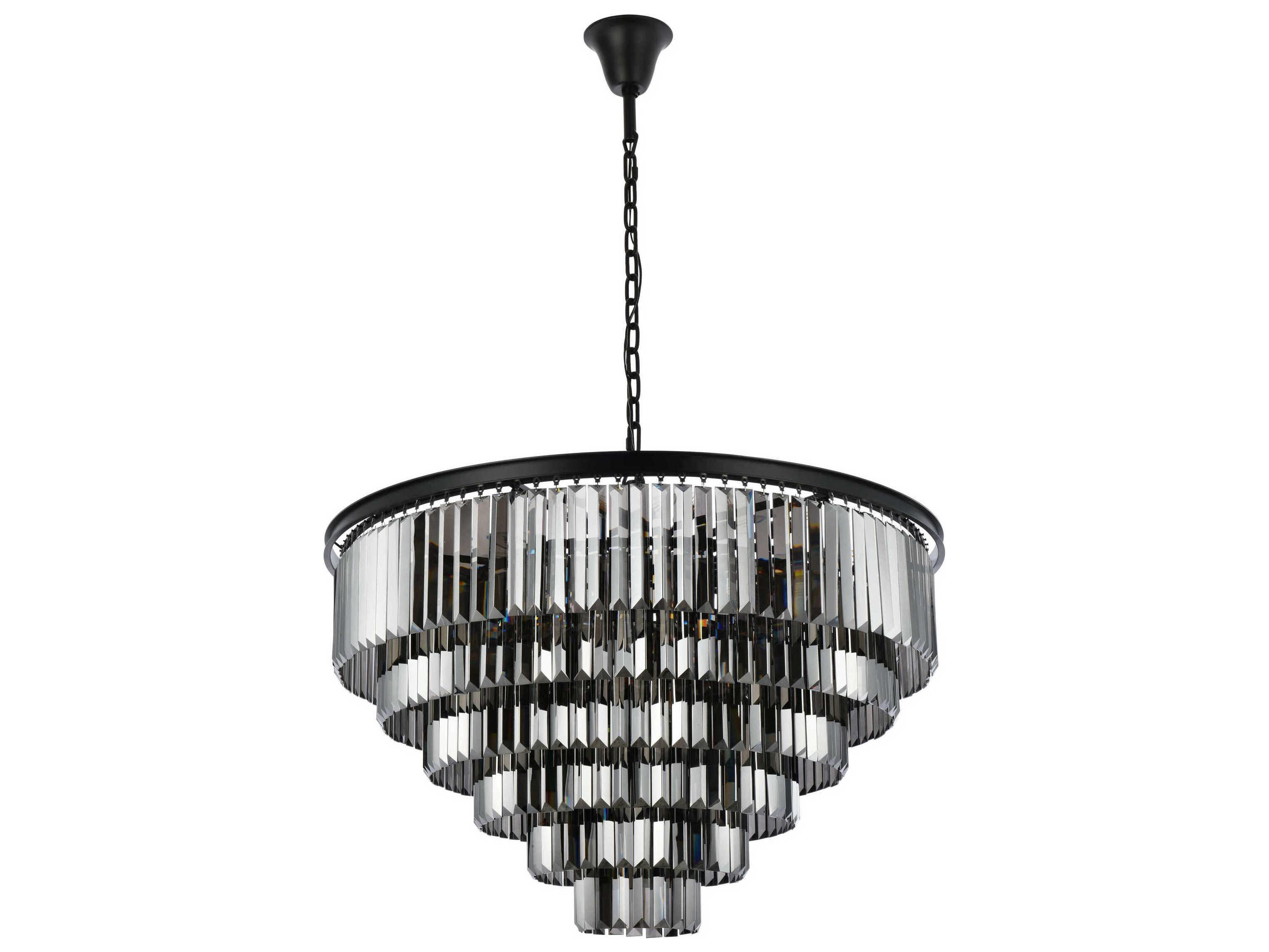 Elegant Lighting Sydney 33-Light Matte Black Silver Crystal Tiered Chandelier