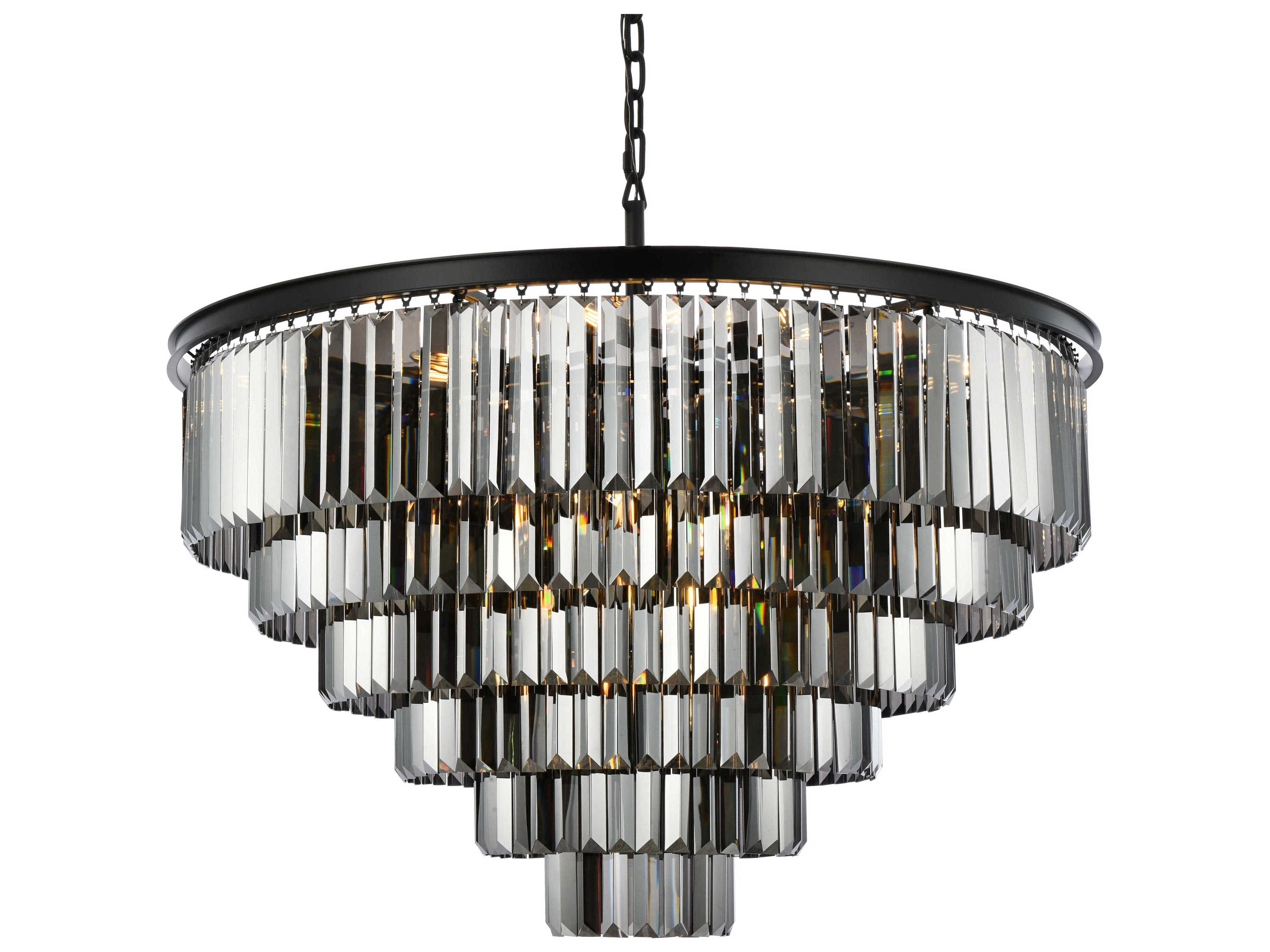 Elegant Lighting Sydney 33-Light Matte Black Silver Crystal Tiered Chandelier