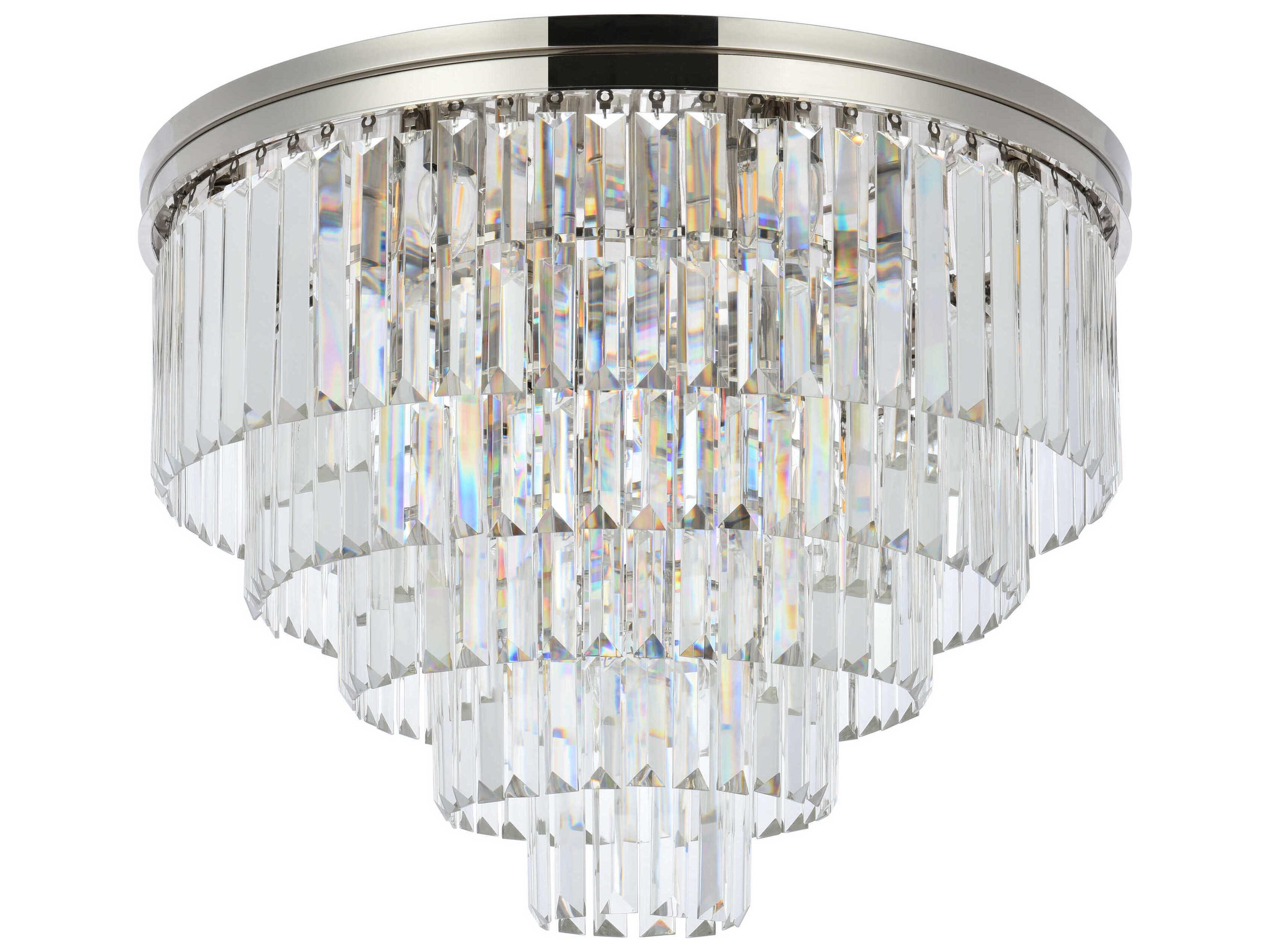 Elegant Lighting Sydney 17-Light Polished Nickel Clear Crystal Tiered Flush Mount