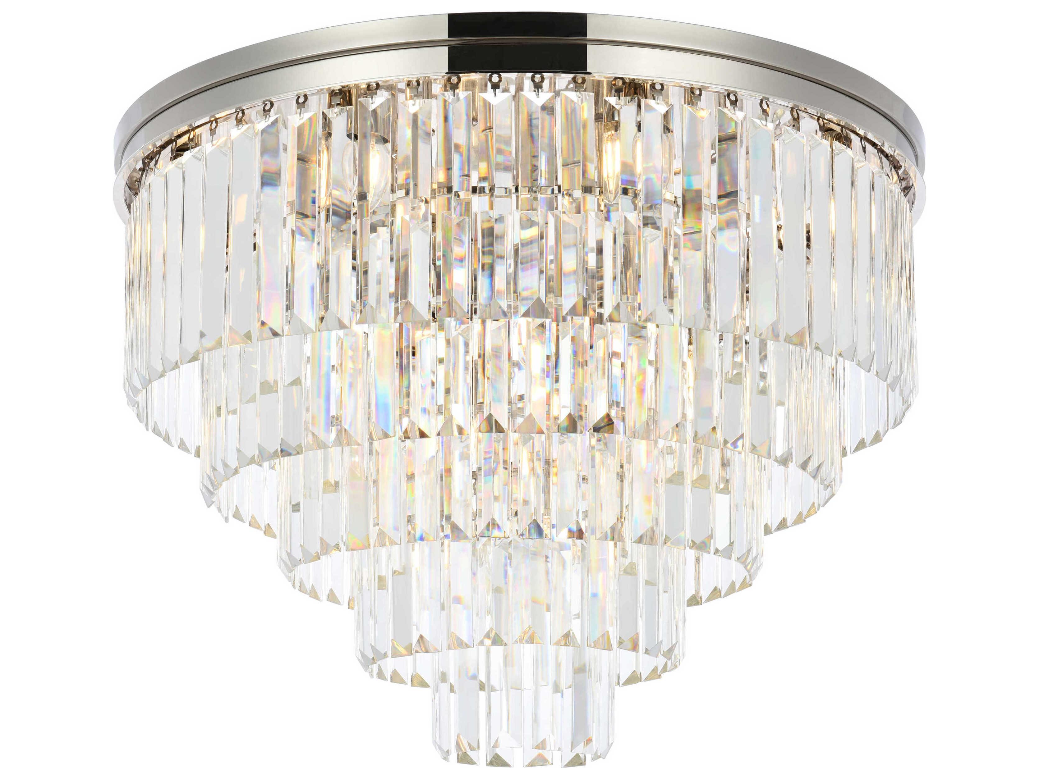 Elegant Lighting Sydney 17-Light Polished Nickel Clear Crystal Tiered Flush Mount