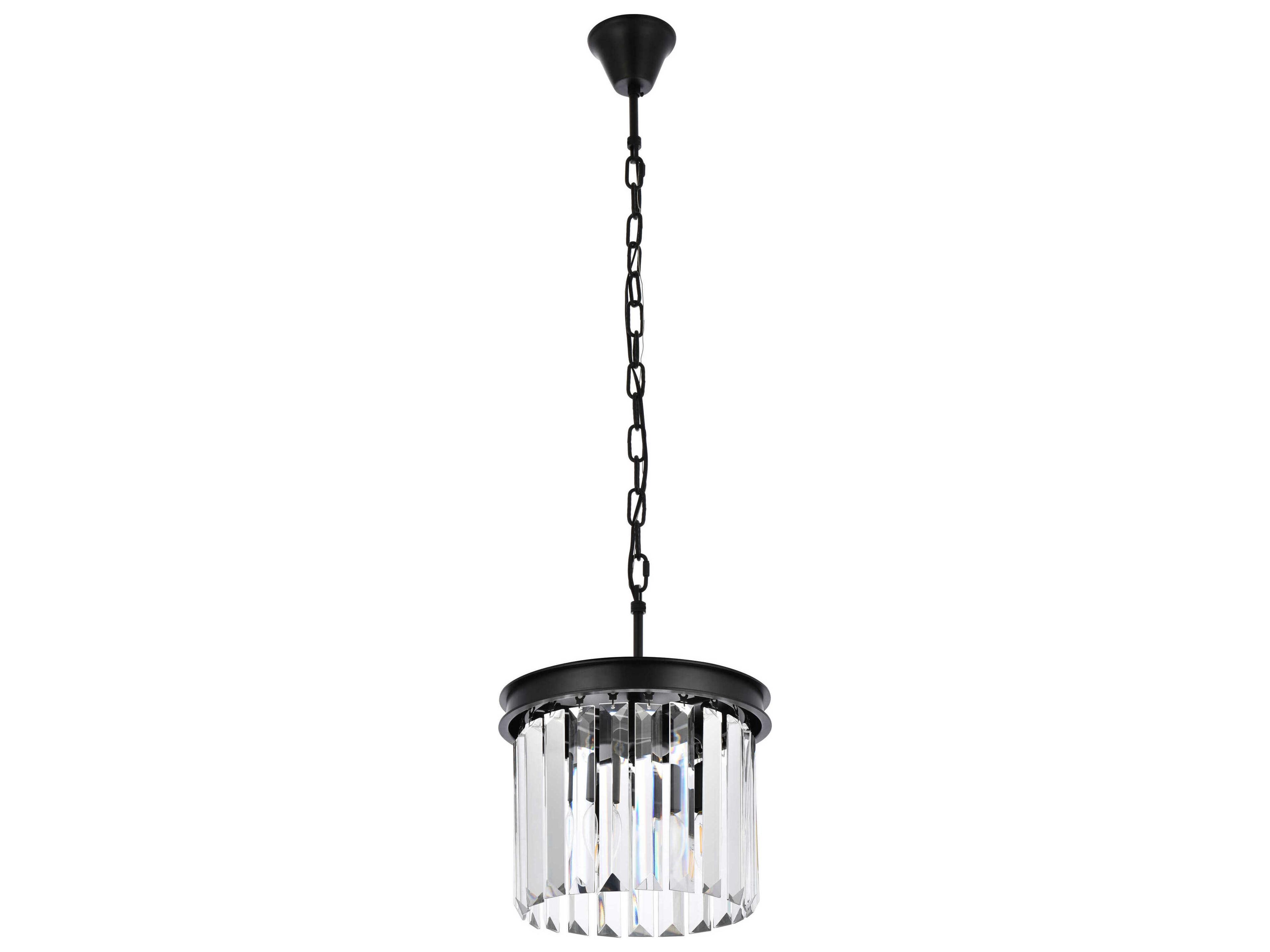 Elegant Lighting Sydney 3-Light Matte Black Clear Crystal Drum Mini Pendant