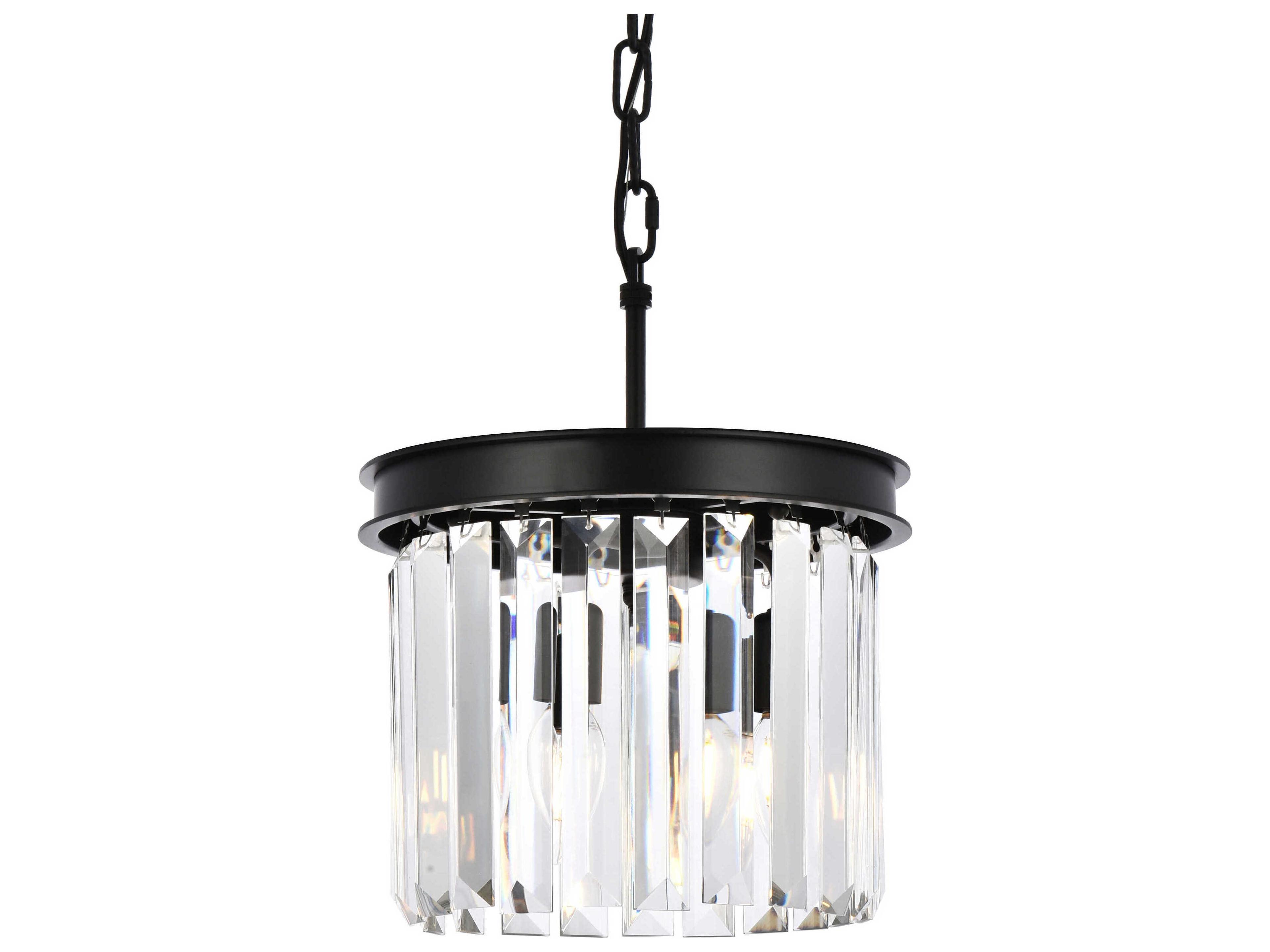 Elegant Lighting Sydney 3-Light Matte Black Clear Crystal Drum Mini Pendant