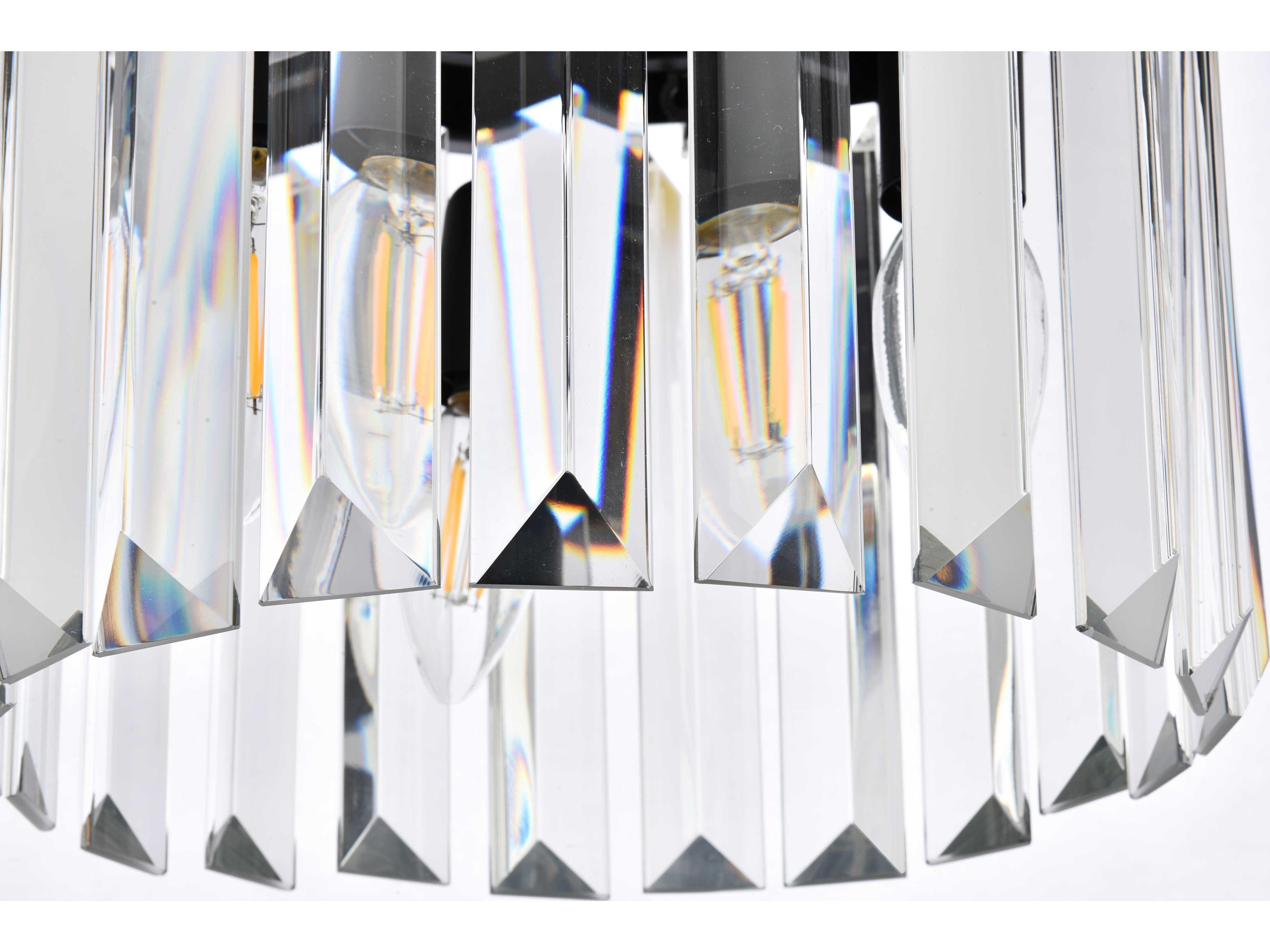 Elegant Lighting Sydney 3-Light Matte Black Clear Crystal Drum Mini Pendant