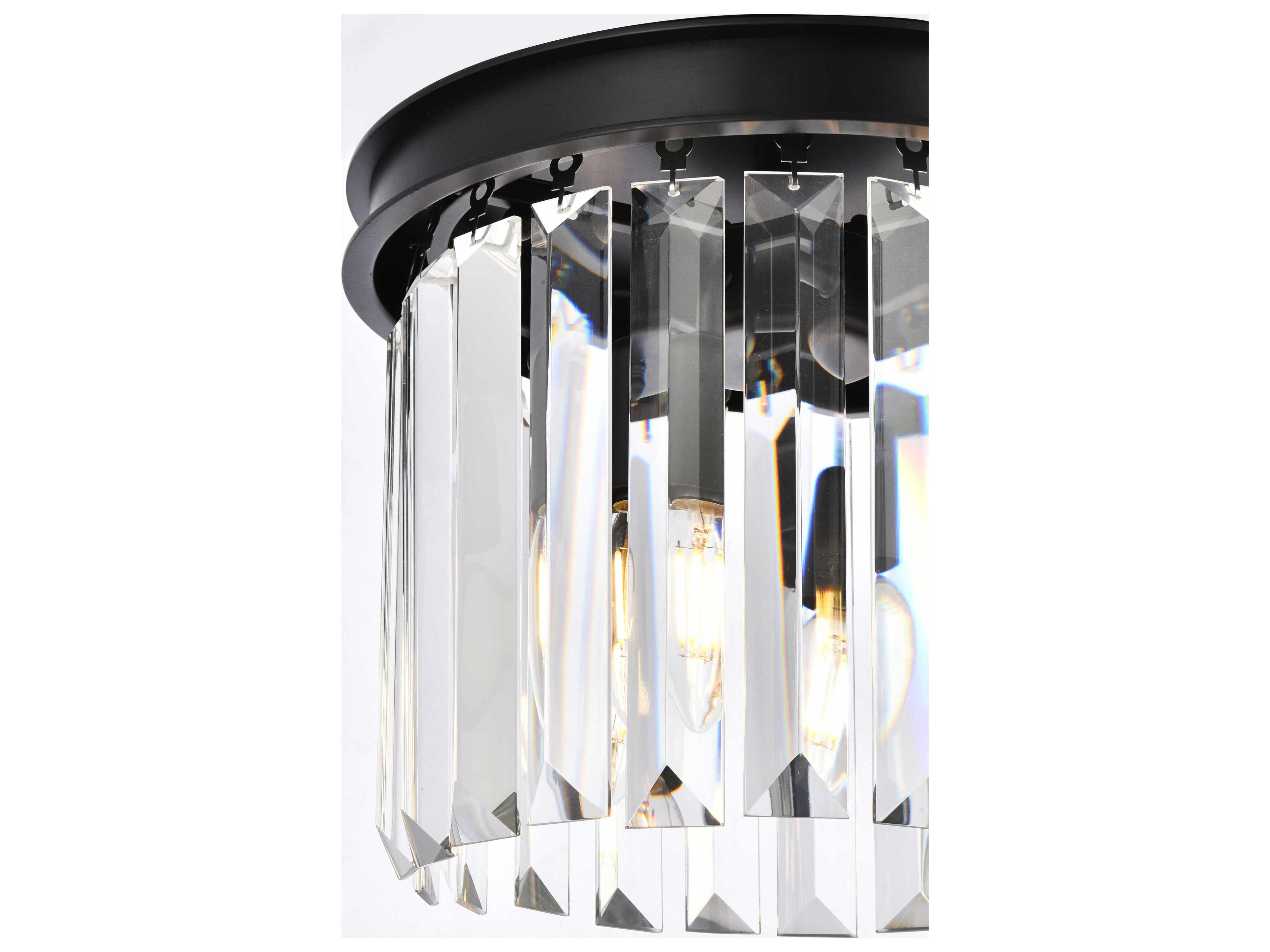 Elegant Lighting Sydney 3-Light Matte Black Clear Crystal Drum Mini Pendant
