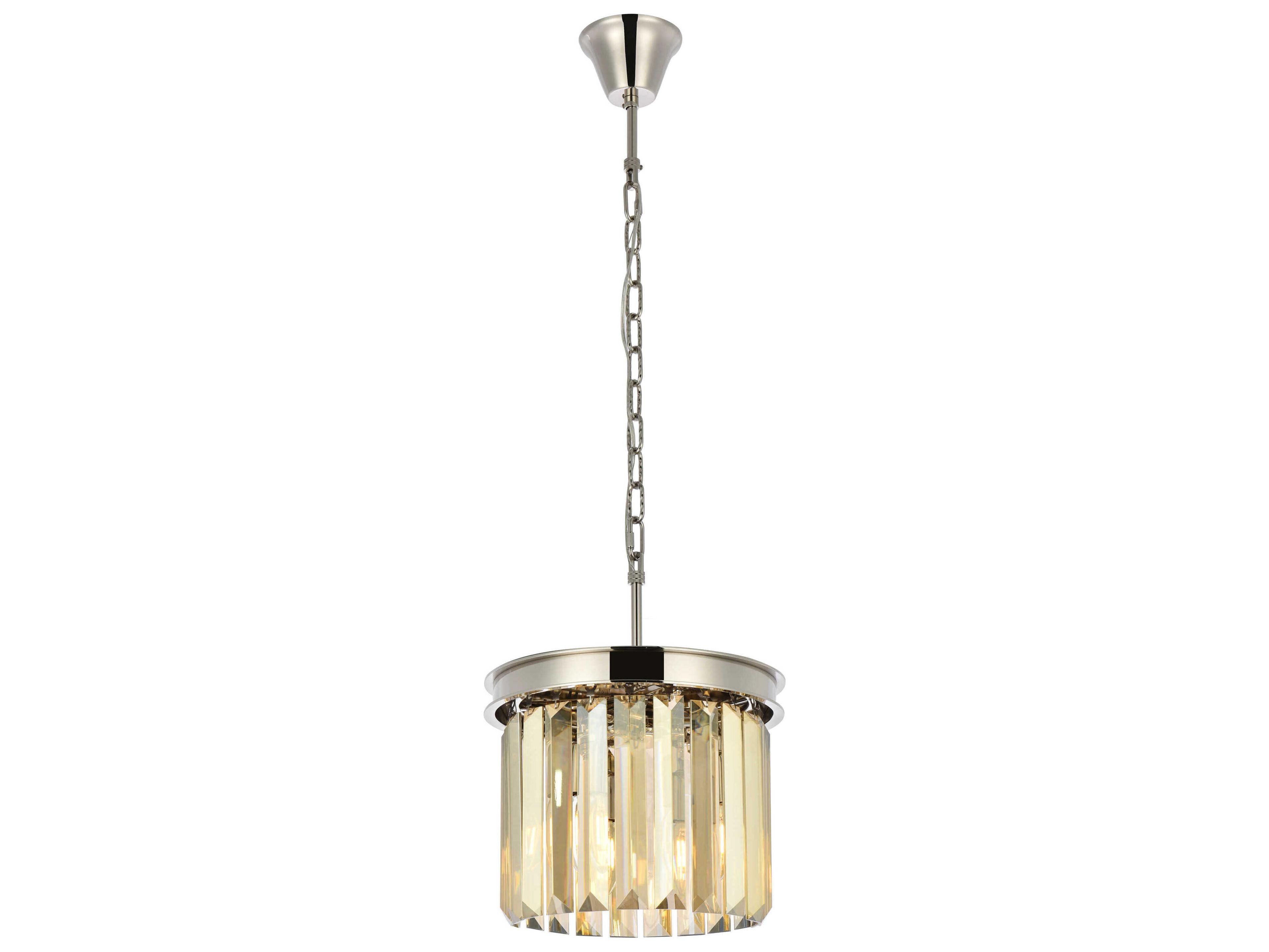 Elegant Lighting Sydney 3-Light Polished Nickel Gold Crystal Drum Mini Pendant