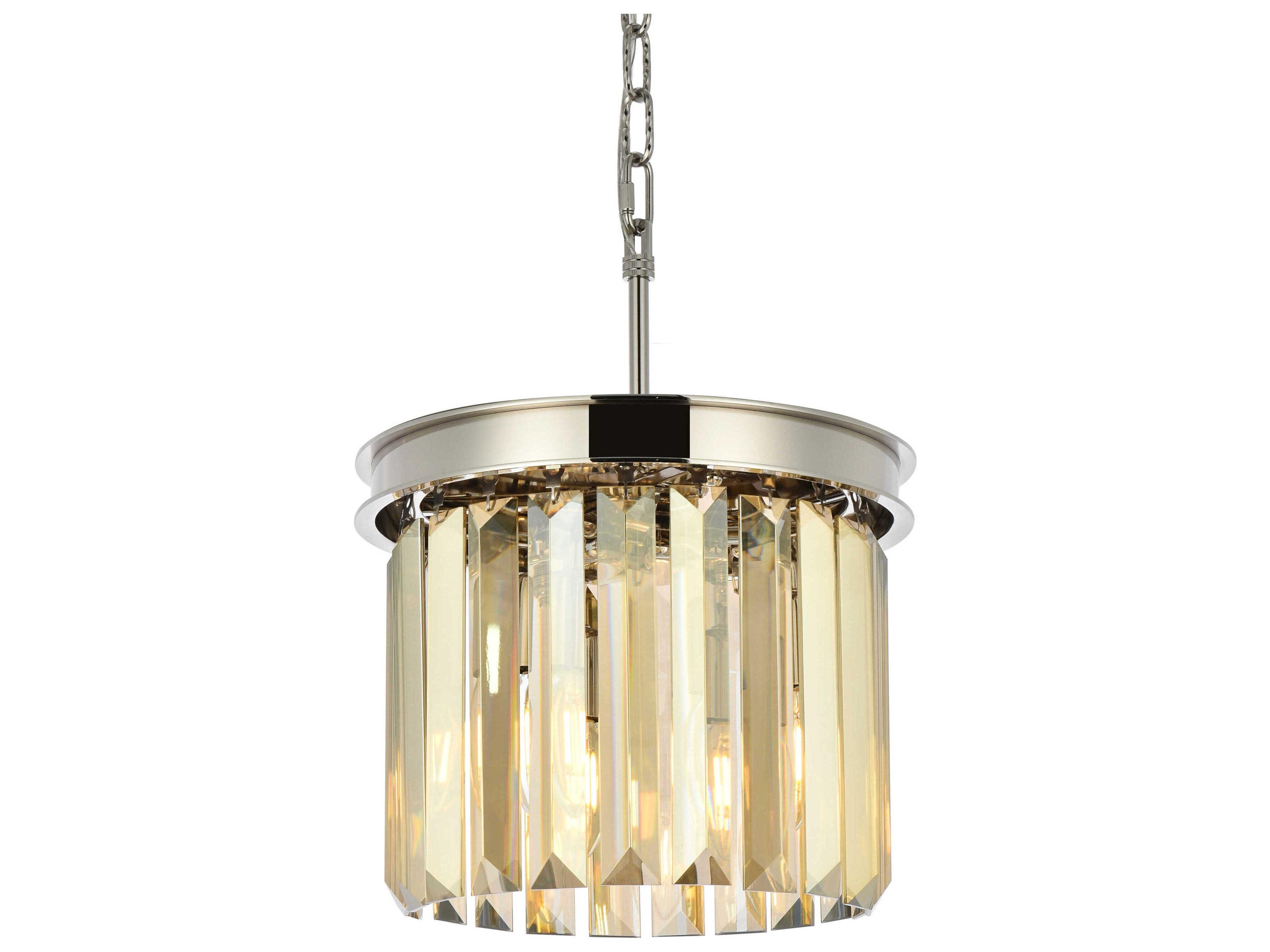 Elegant Lighting Sydney 3-Light Polished Nickel Gold Crystal Drum Mini Pendant