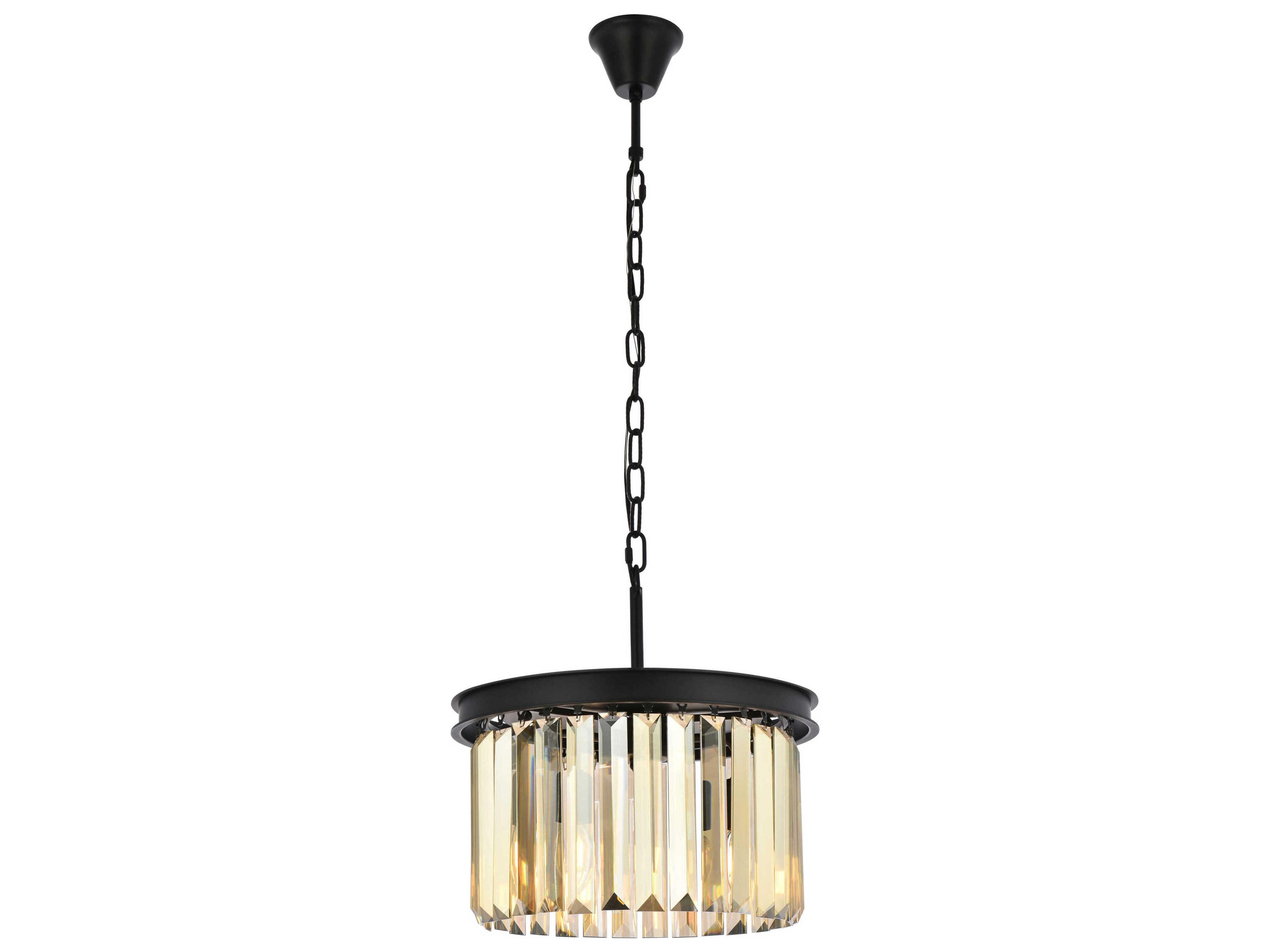 Elegant Lighting Sydney 3-Light Matte Black Gold Crystal Drum Pendant
