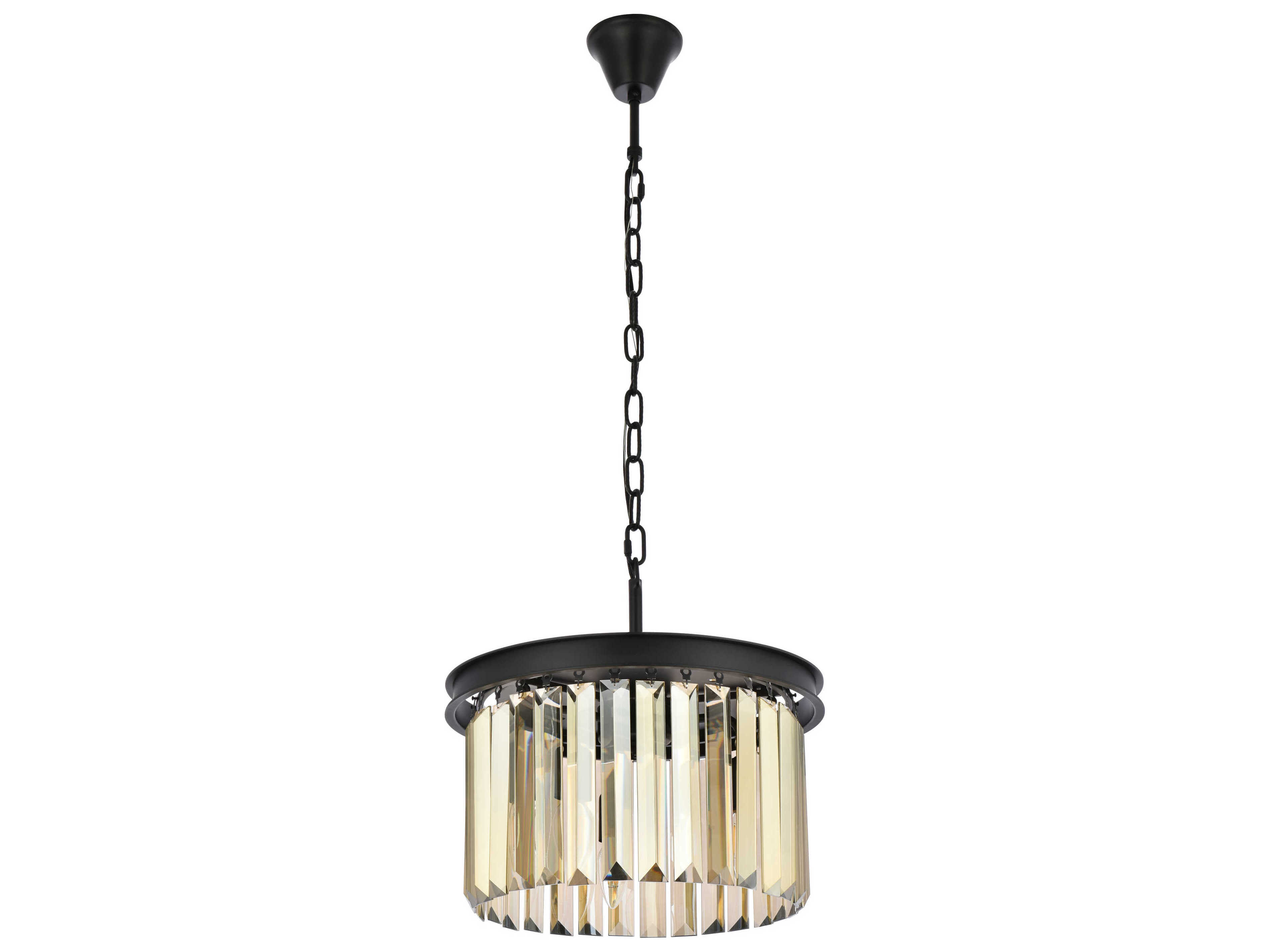 Elegant Lighting Sydney 3-Light Matte Black Gold Crystal Drum Pendant