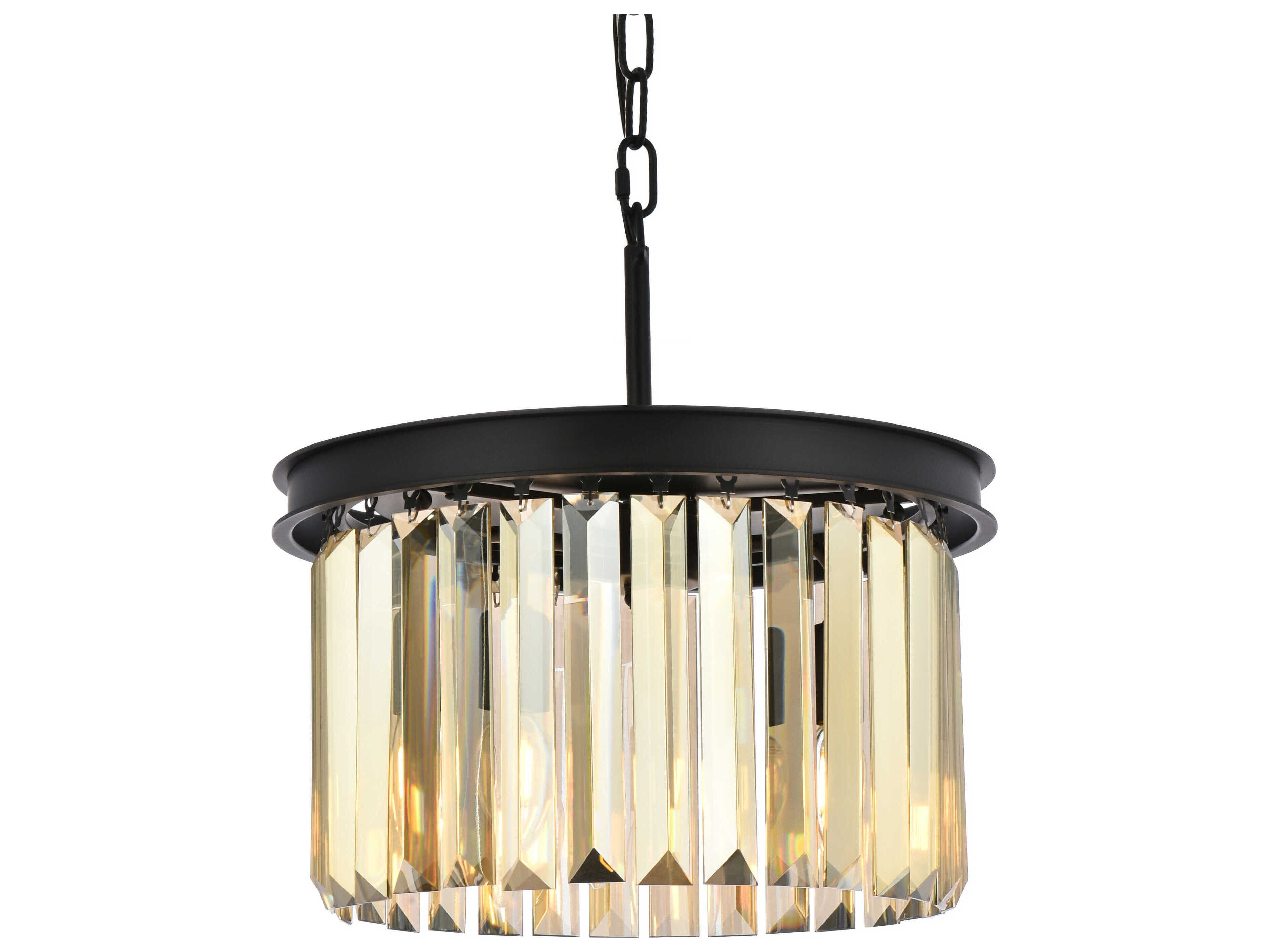 Elegant Lighting Sydney 3-Light Matte Black Gold Crystal Drum Pendant