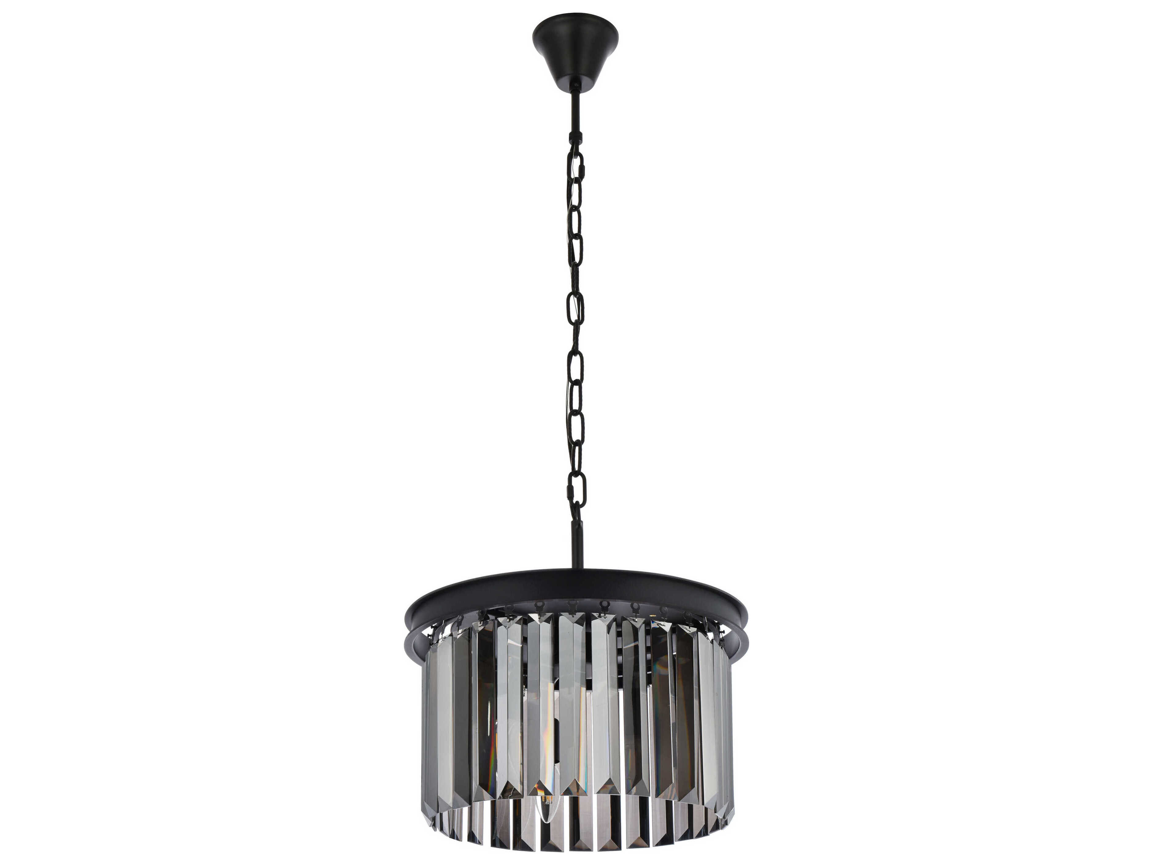 Elegant Lighting Sydney 3-Light Matte Black Silver Crystal Drum Pendant