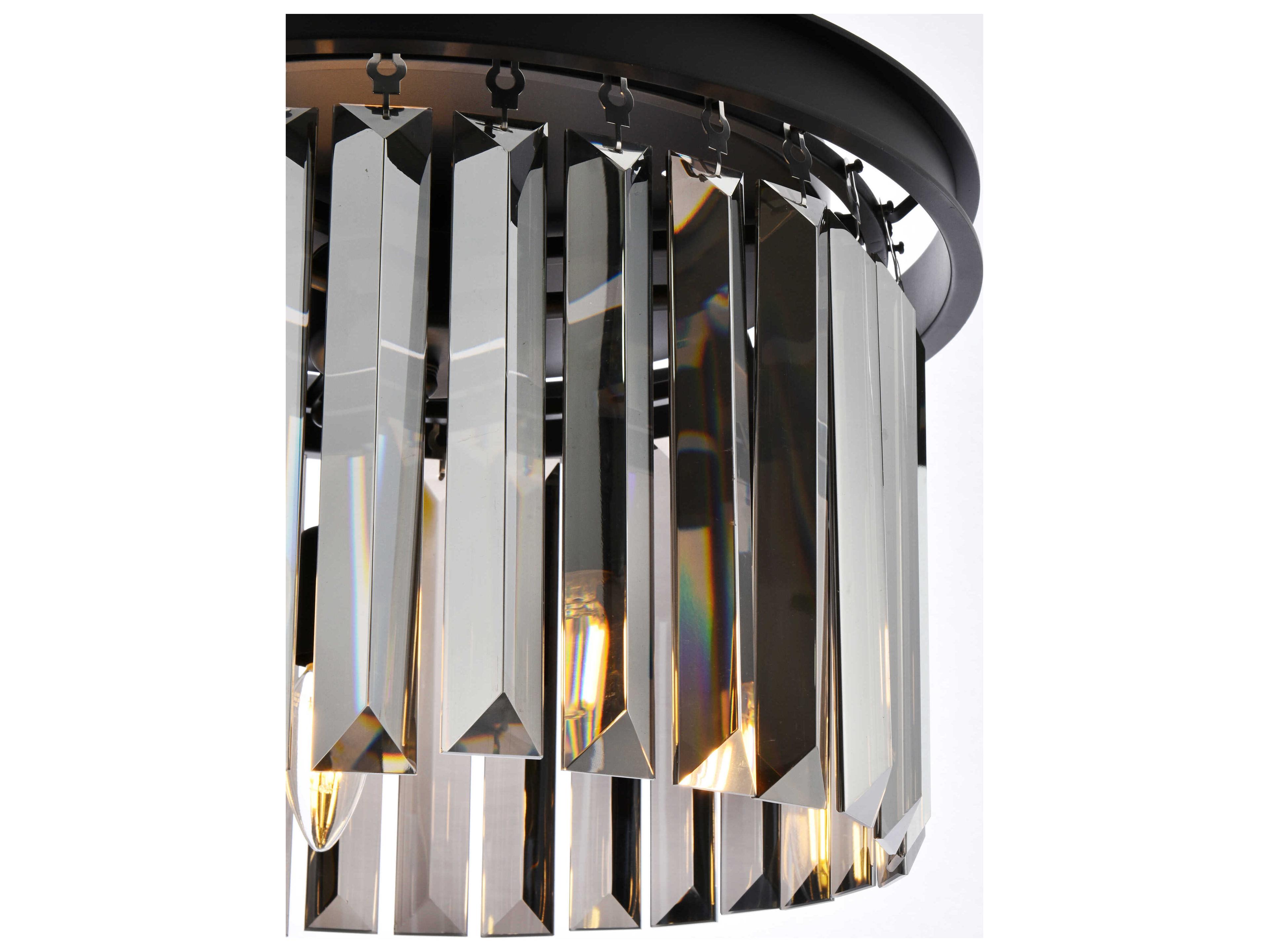 Elegant Lighting Sydney 3-Light Matte Black Silver Crystal Drum Pendant