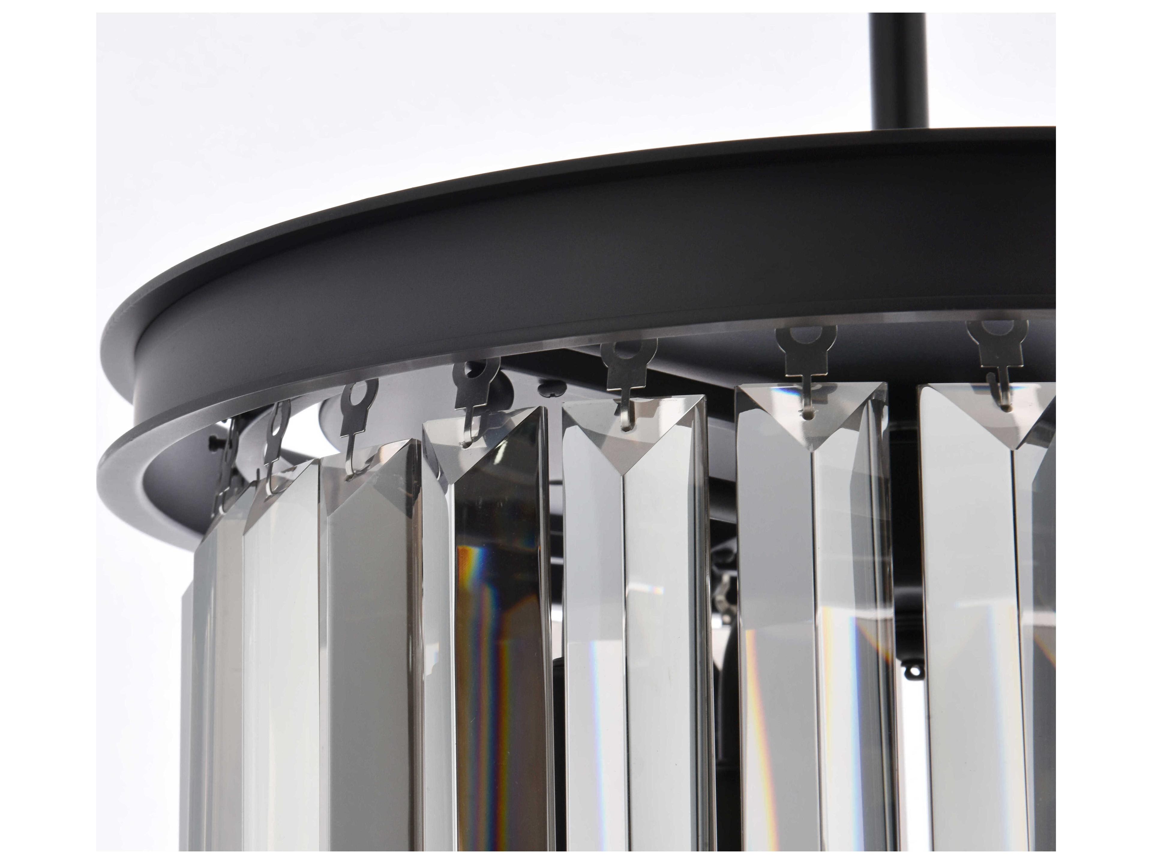 Elegant Lighting Sydney 3-Light Matte Black Silver Crystal Drum Pendant