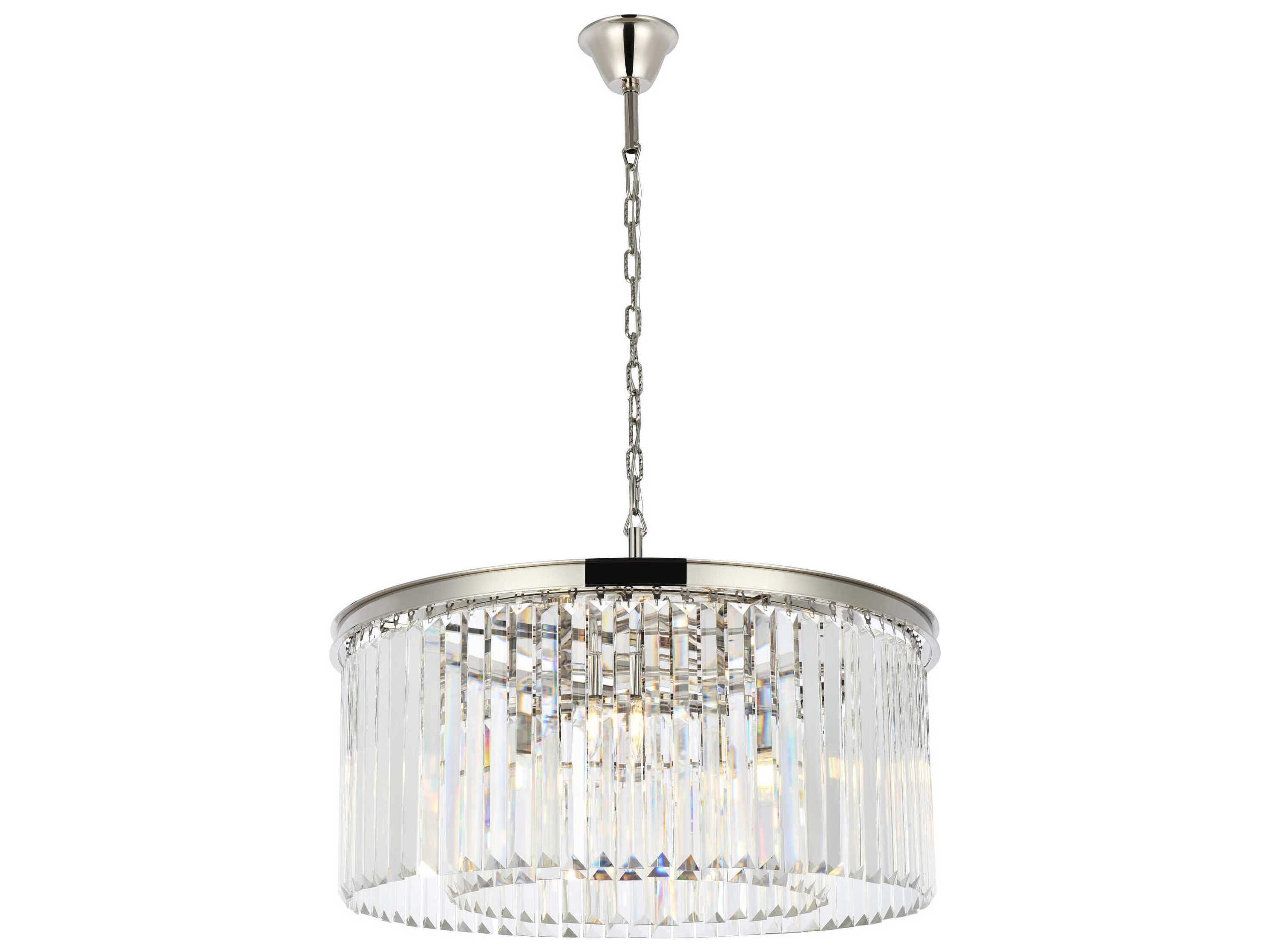 Elegant Lighting Sydney 8-Light Polished Nickel Clear Crystal Drum Pendant