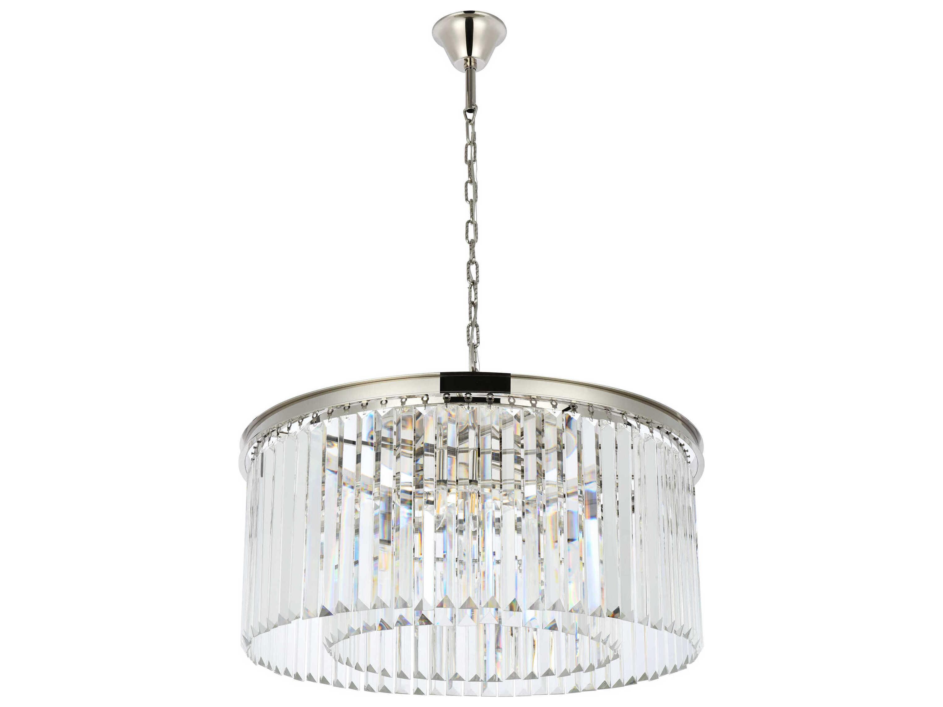 Elegant Lighting Sydney 8-Light Polished Nickel Clear Crystal Drum Pendant