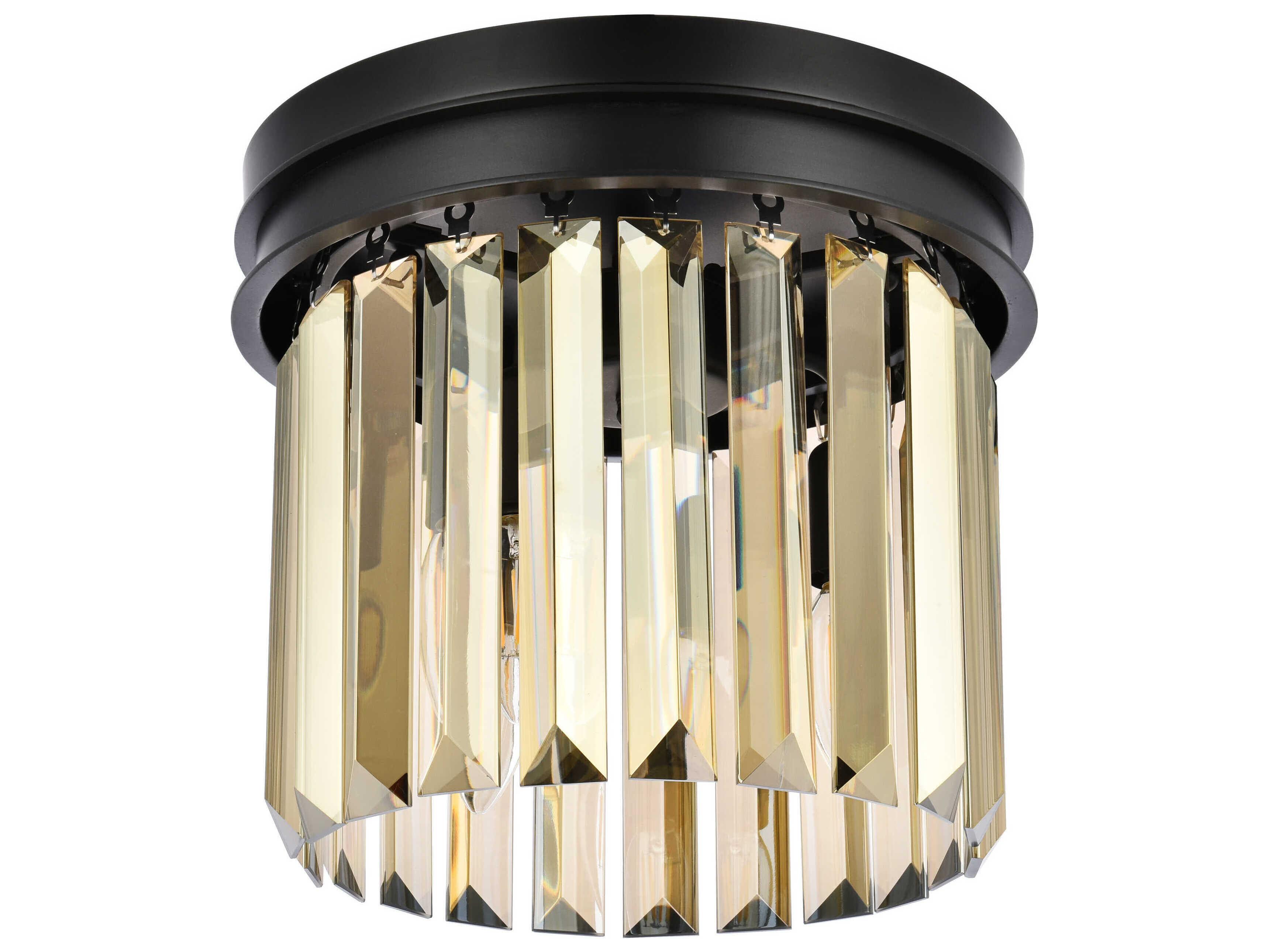 Elegant Lighting Sydney 3-Light Matte Black Gold Crystal Drum Flush Mount