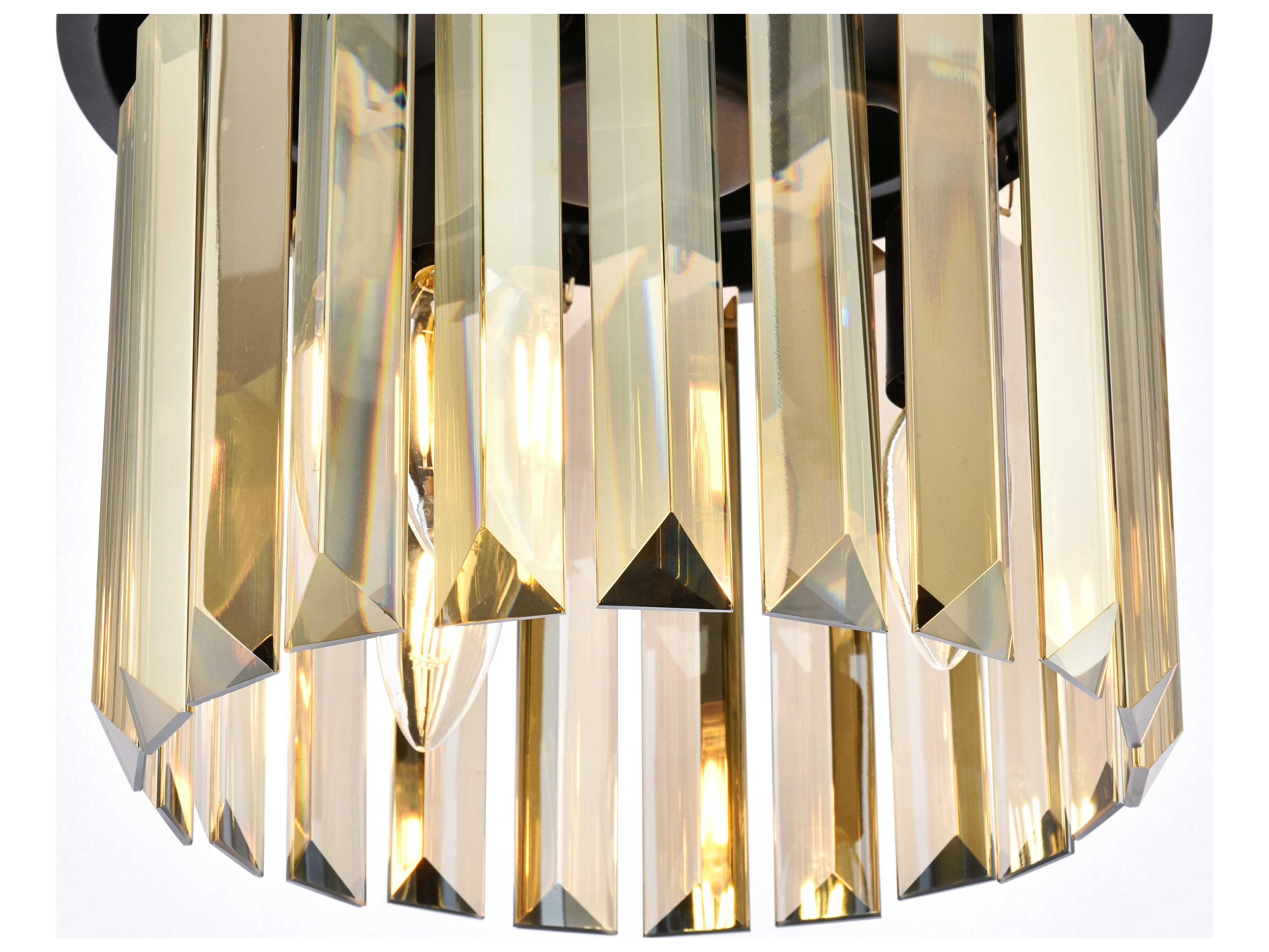 Elegant Lighting Sydney 3-Light Matte Black Gold Crystal Drum Flush Mount