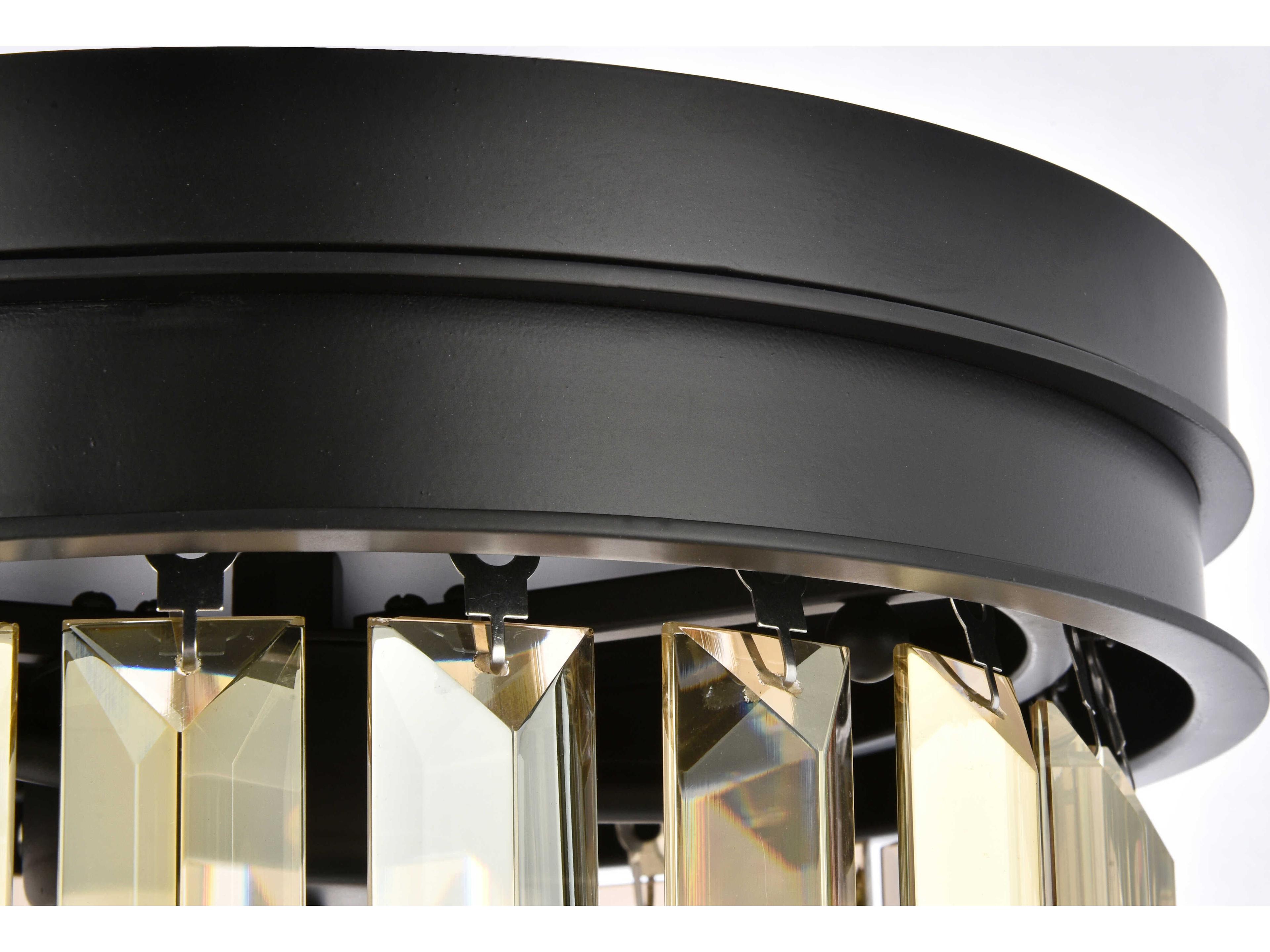 Elegant Lighting Sydney 3-Light Matte Black Gold Crystal Drum Flush Mount