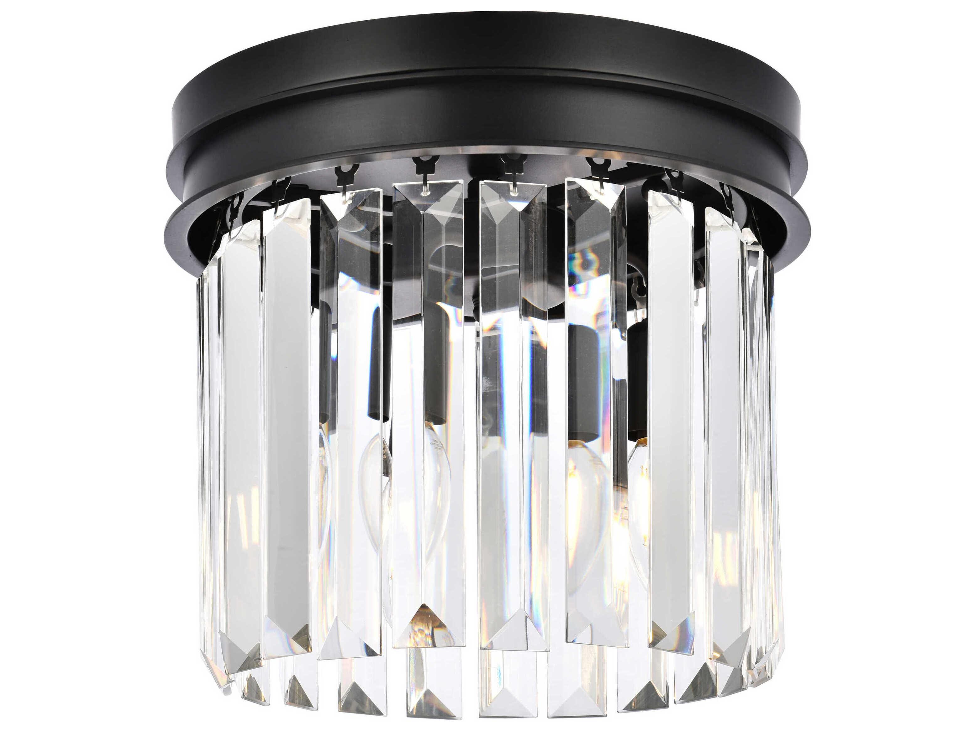 Elegant Lighting Sydney 3-Light Matte Black Clear Crystal Drum Flush Mount