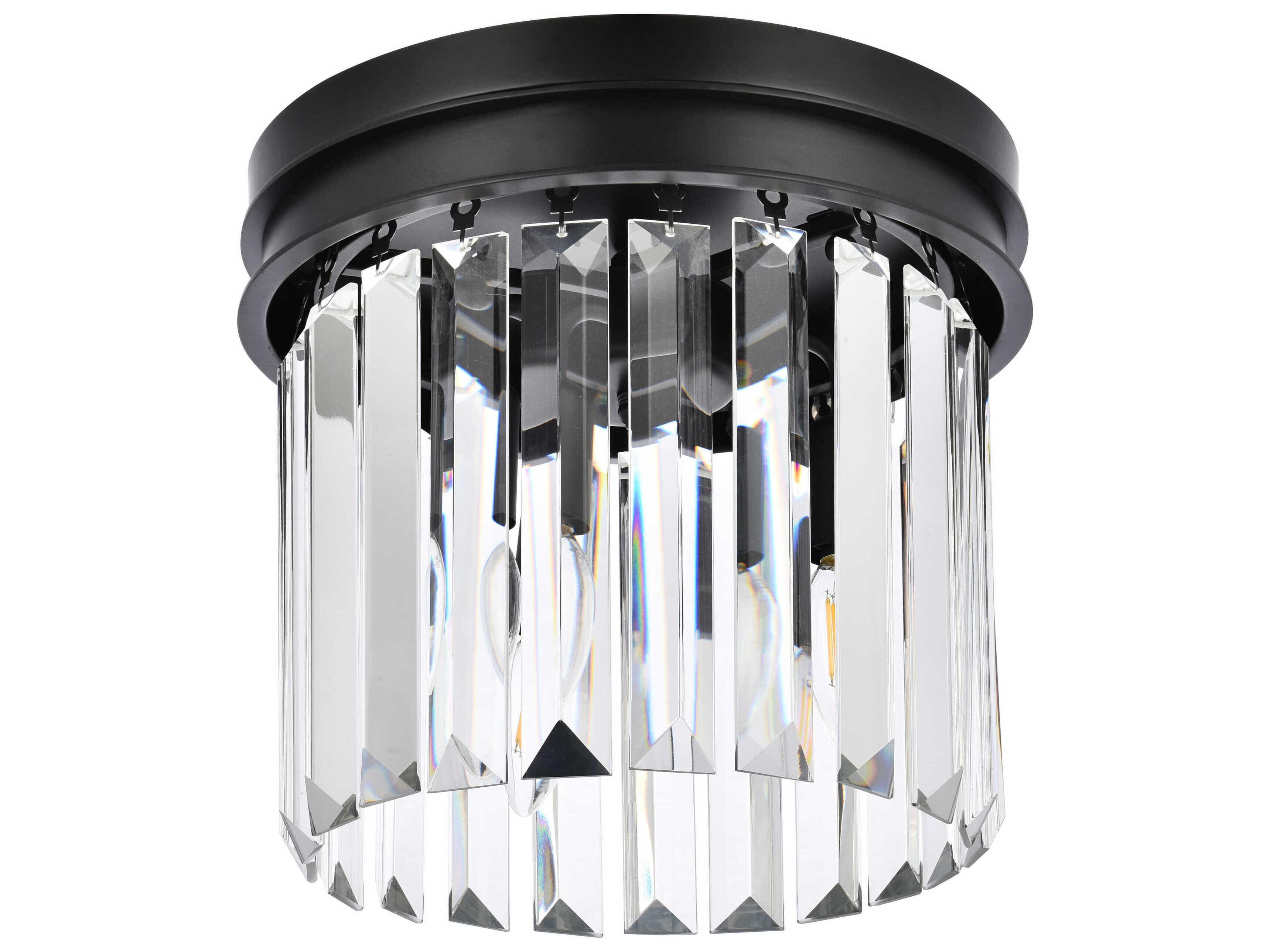 Elegant Lighting Sydney 3-Light Matte Black Clear Crystal Drum Flush Mount