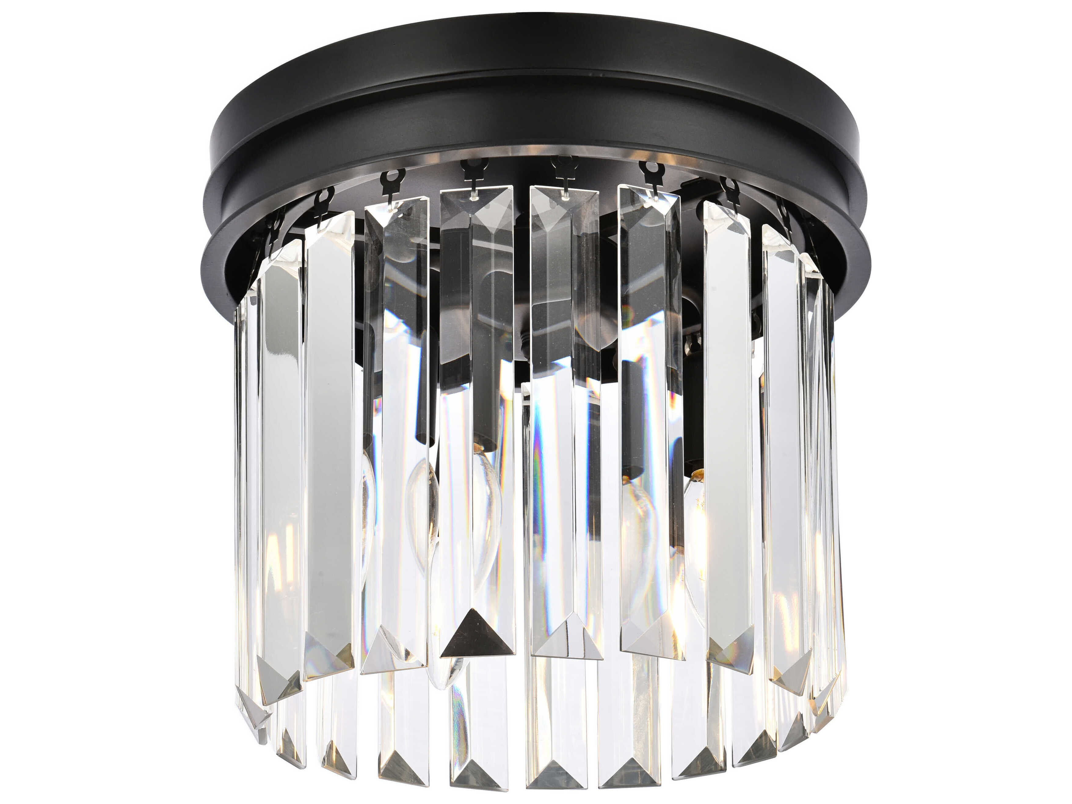 Elegant Lighting Sydney 3-Light Matte Black Clear Crystal Drum Flush Mount