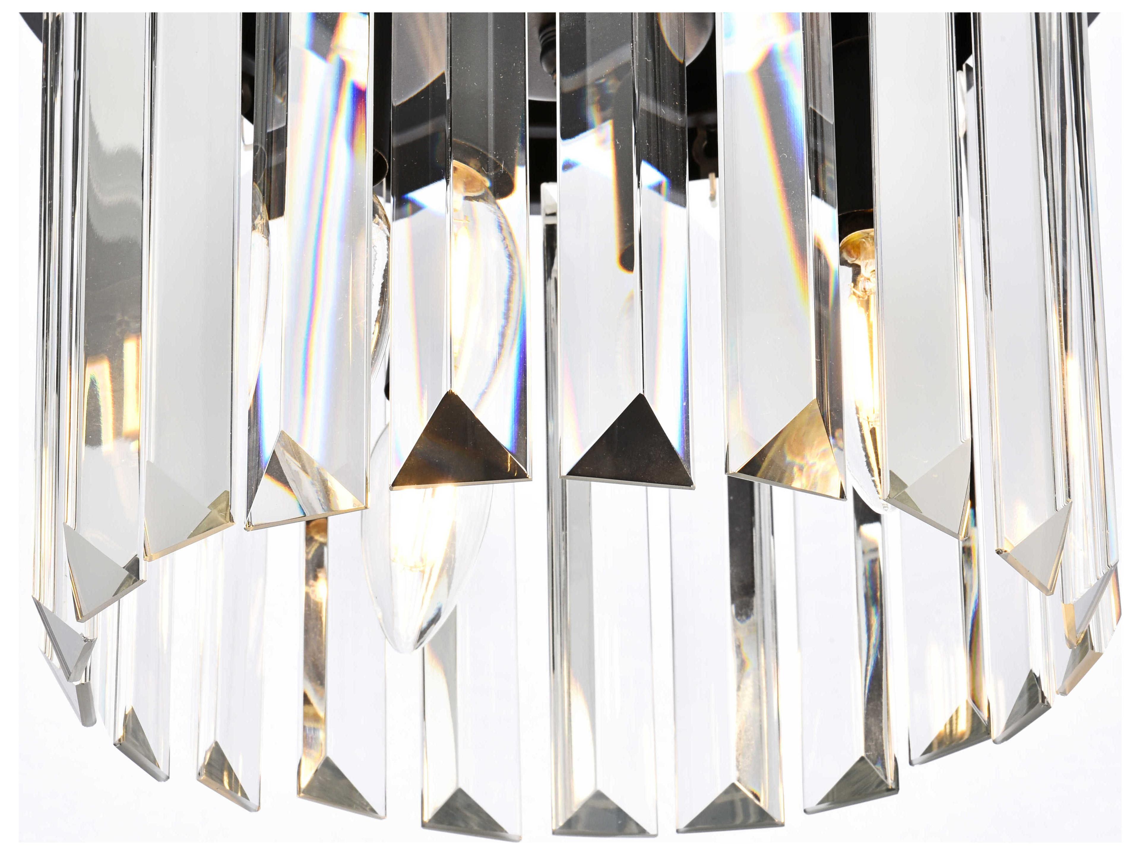 Elegant Lighting Sydney 3-Light Matte Black Clear Crystal Drum Flush Mount