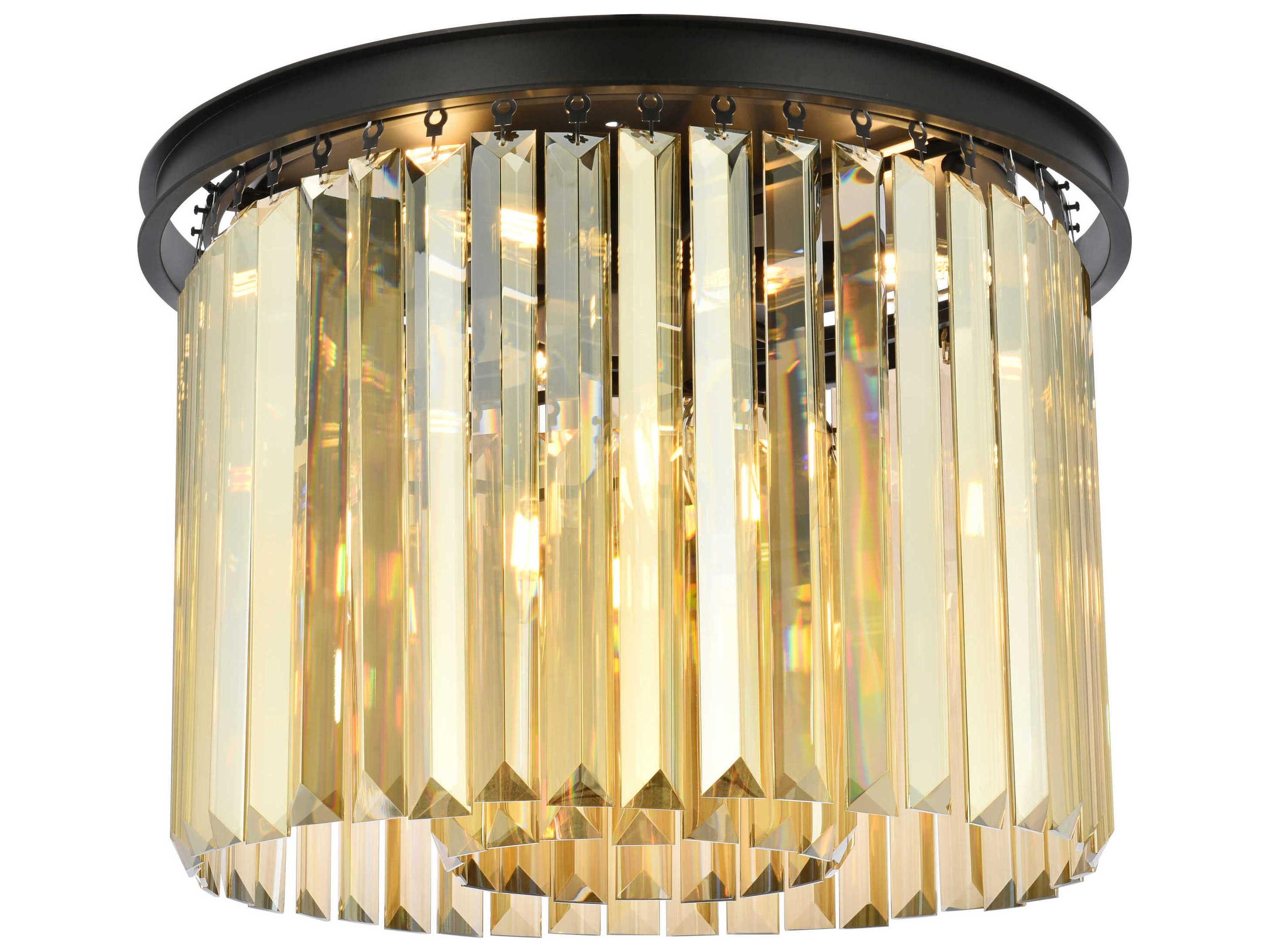 Elegant Lighting Sydney 6-Light Matte Black Gold Crystal Bell Flush Mount