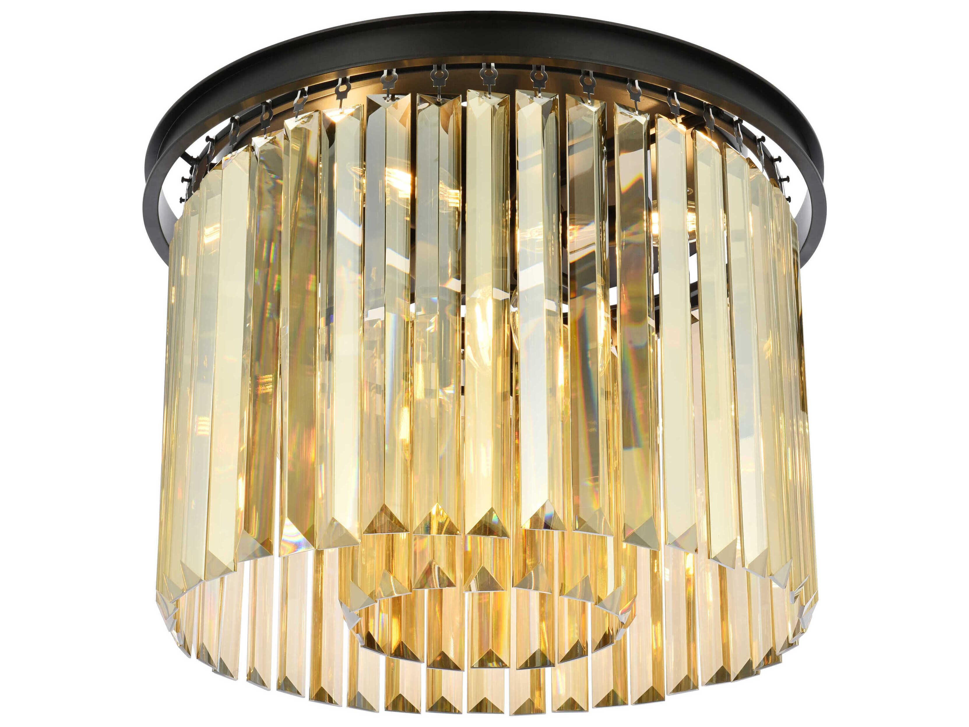 Elegant Lighting Sydney 6-Light Matte Black Gold Crystal Bell Flush Mount