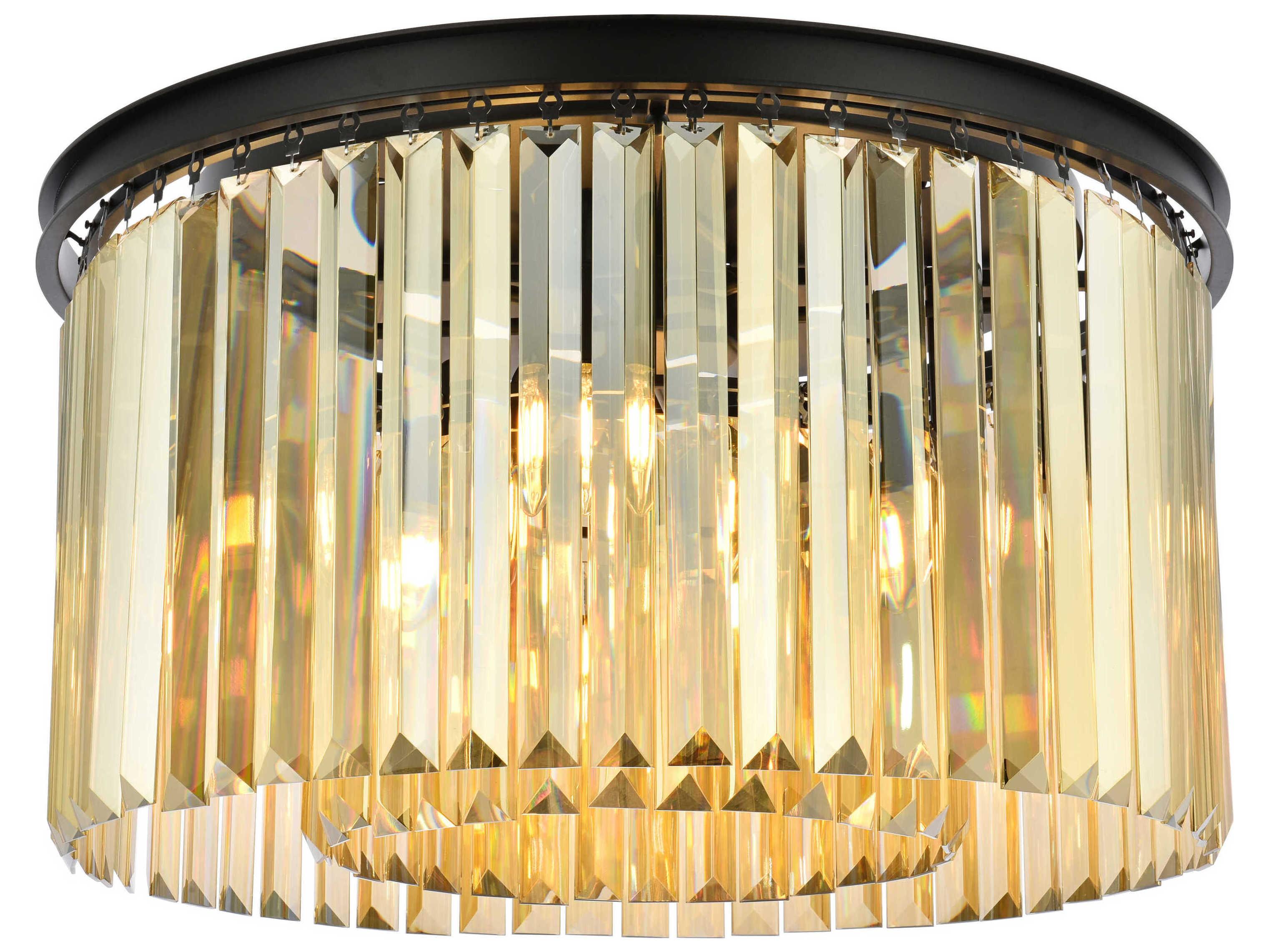 Elegant Lighting Sydney 8-Light Matte Black Gold Crystal Drum Flush Mount