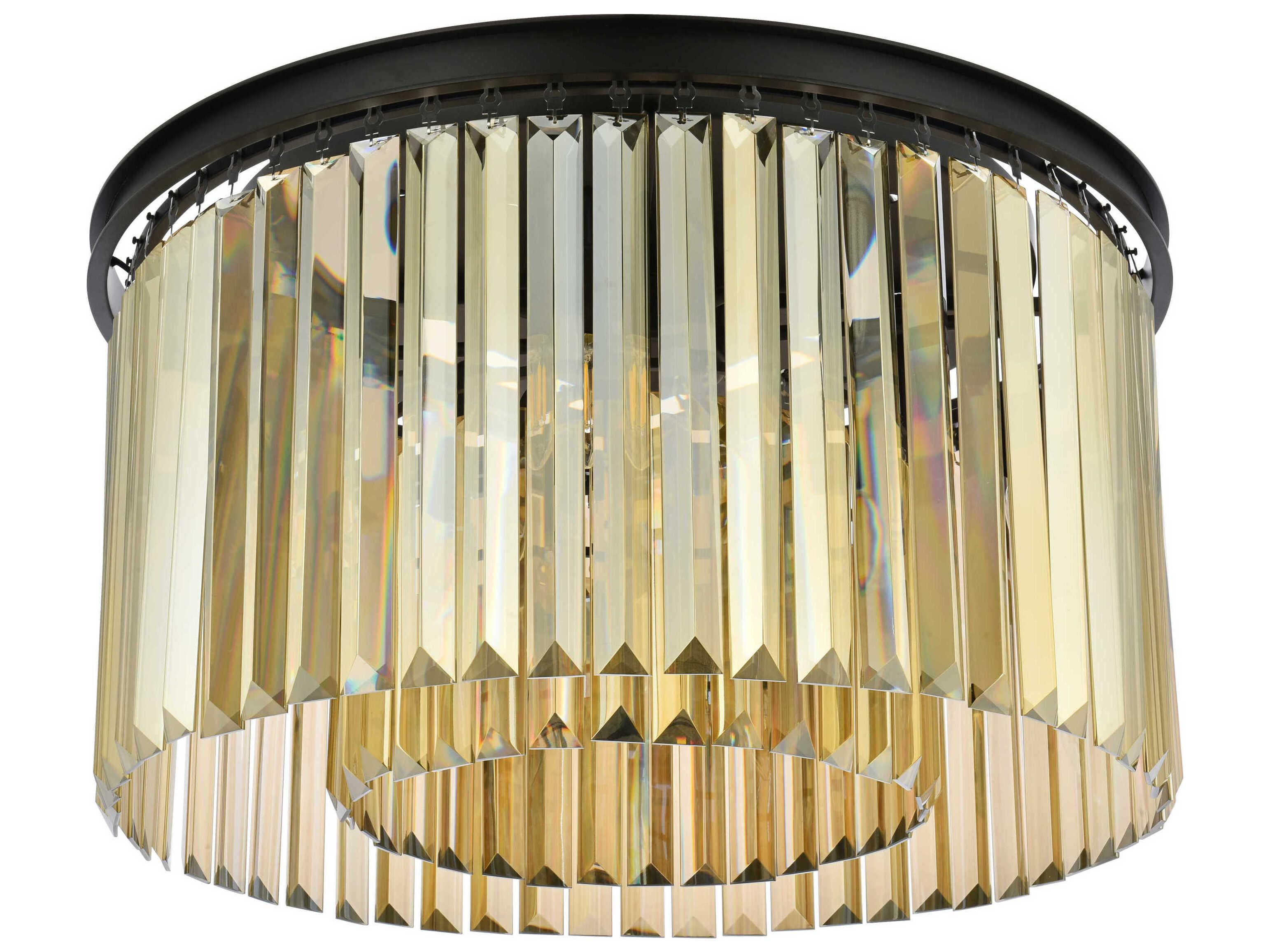 Elegant Lighting Sydney 8-Light Matte Black Gold Crystal Drum Flush Mount