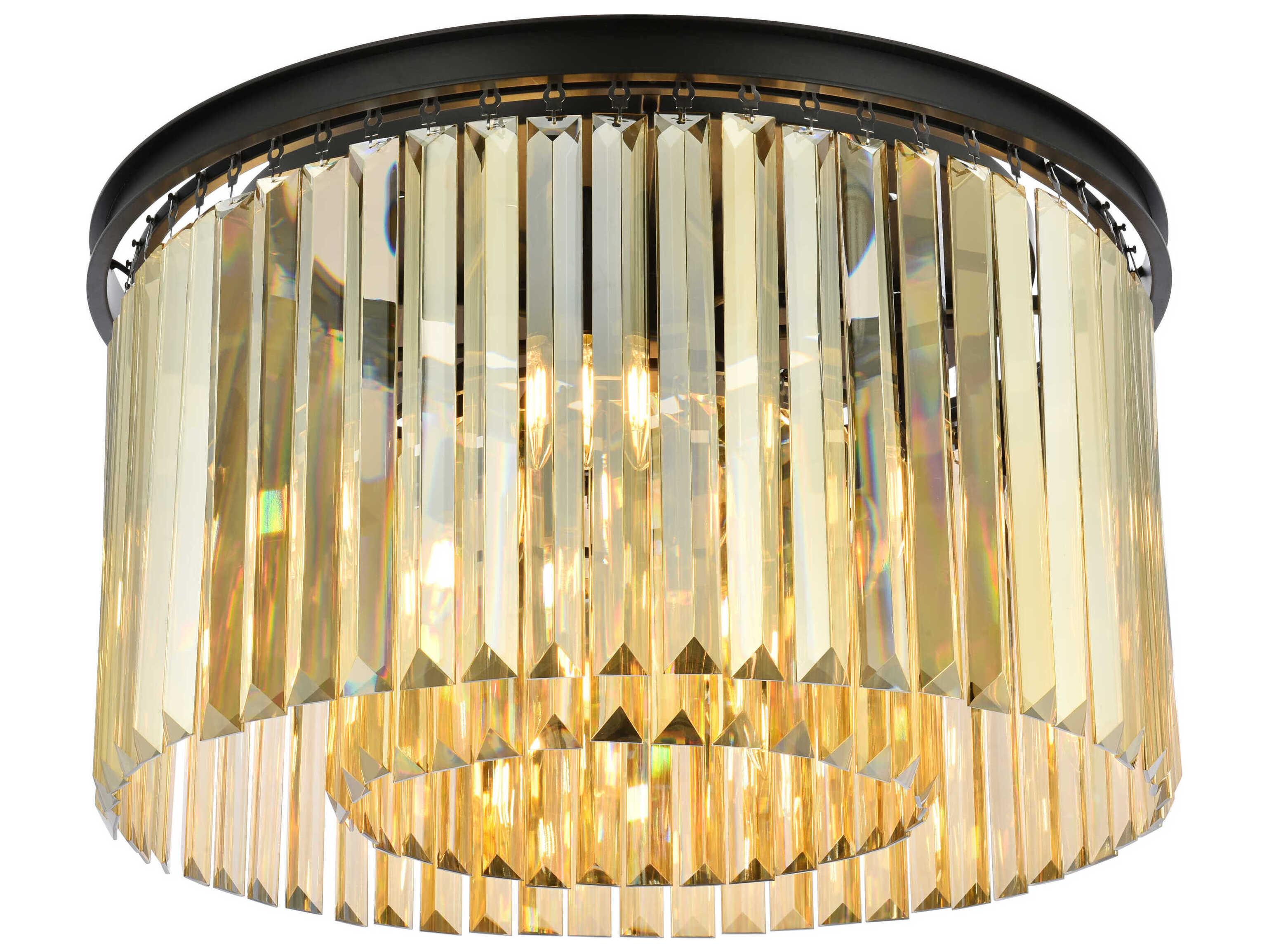 Elegant Lighting Sydney 8-Light Matte Black Gold Crystal Drum Flush Mount