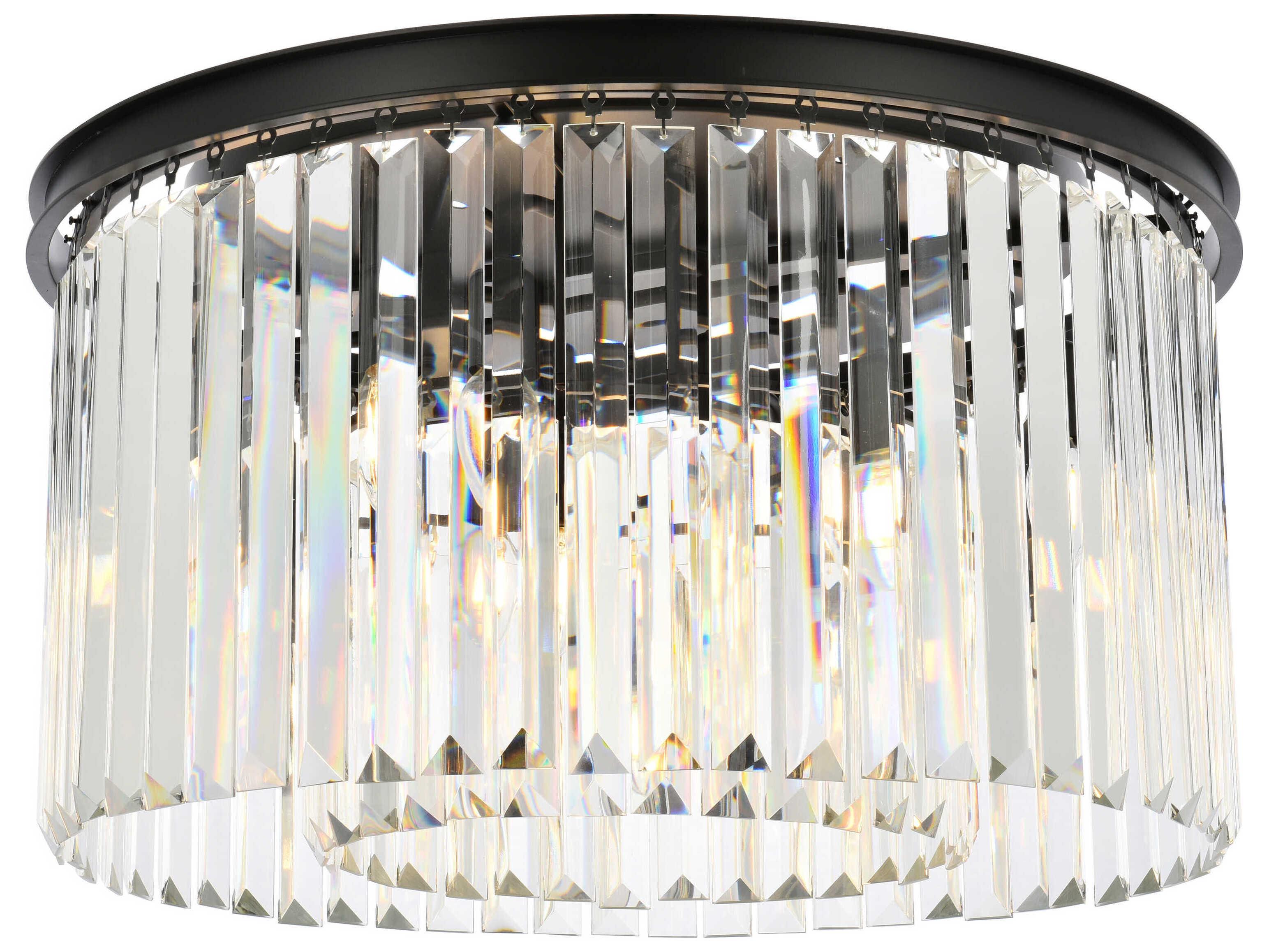 Elegant Lighting Sydney 8-Light Matte Black Clear Crystal Drum Flush Mount