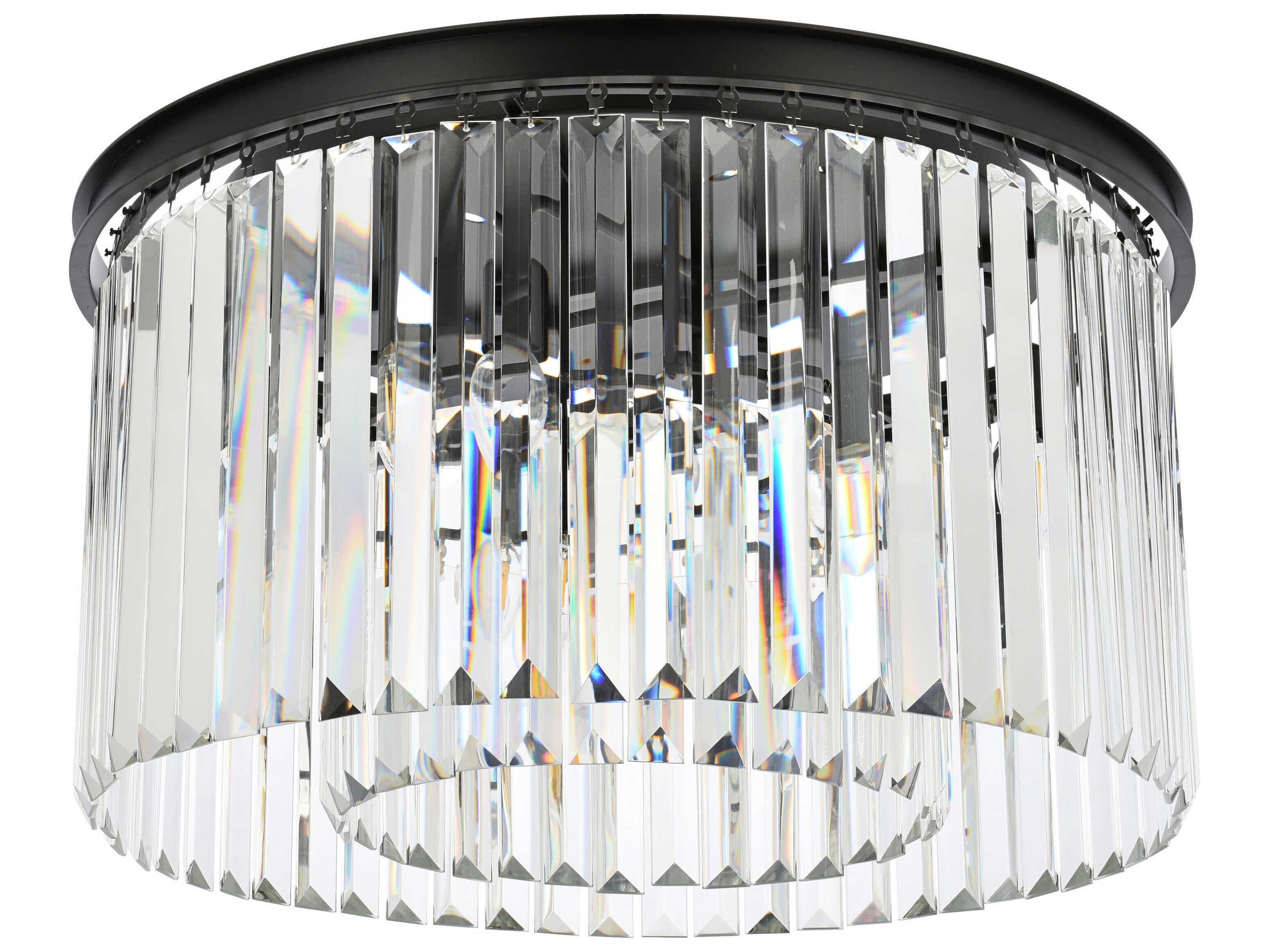 Elegant Lighting Sydney 8-Light Matte Black Clear Crystal Drum Flush Mount