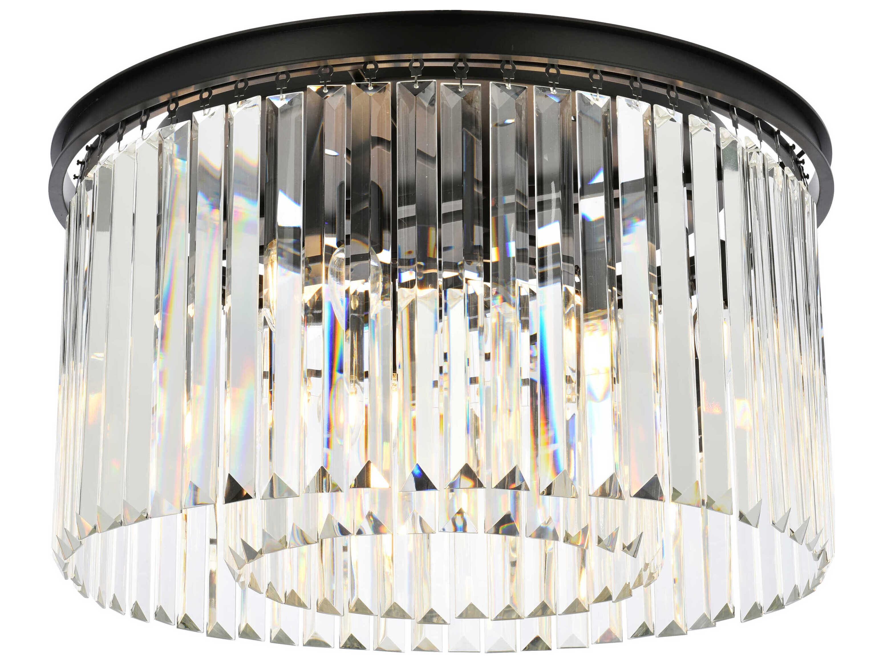 Elegant Lighting Sydney 8-Light Matte Black Clear Crystal Drum Flush Mount