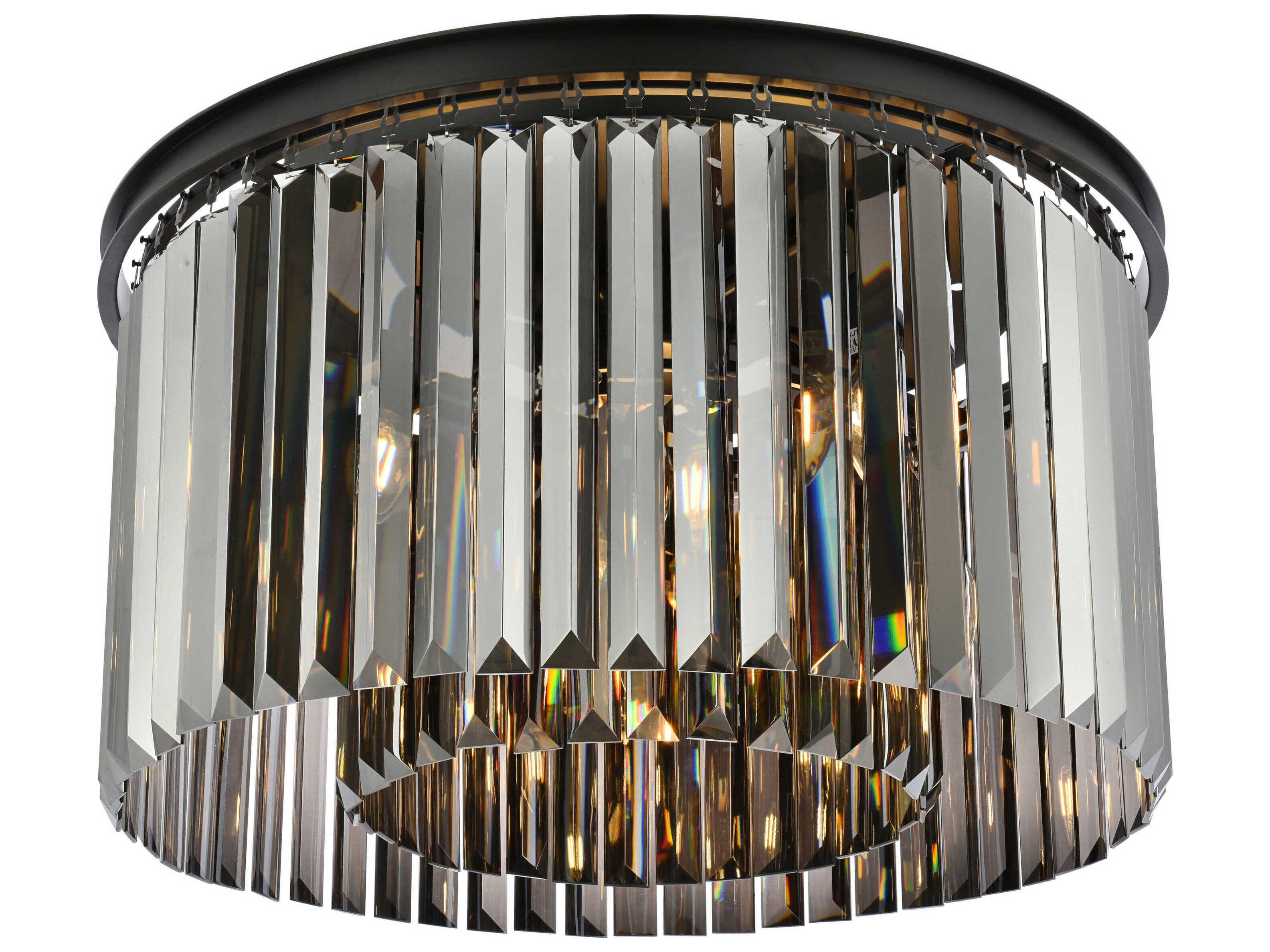 Elegant Lighting Sydney 8-Light Matte Black Silver Crystal Drum Flush Mount