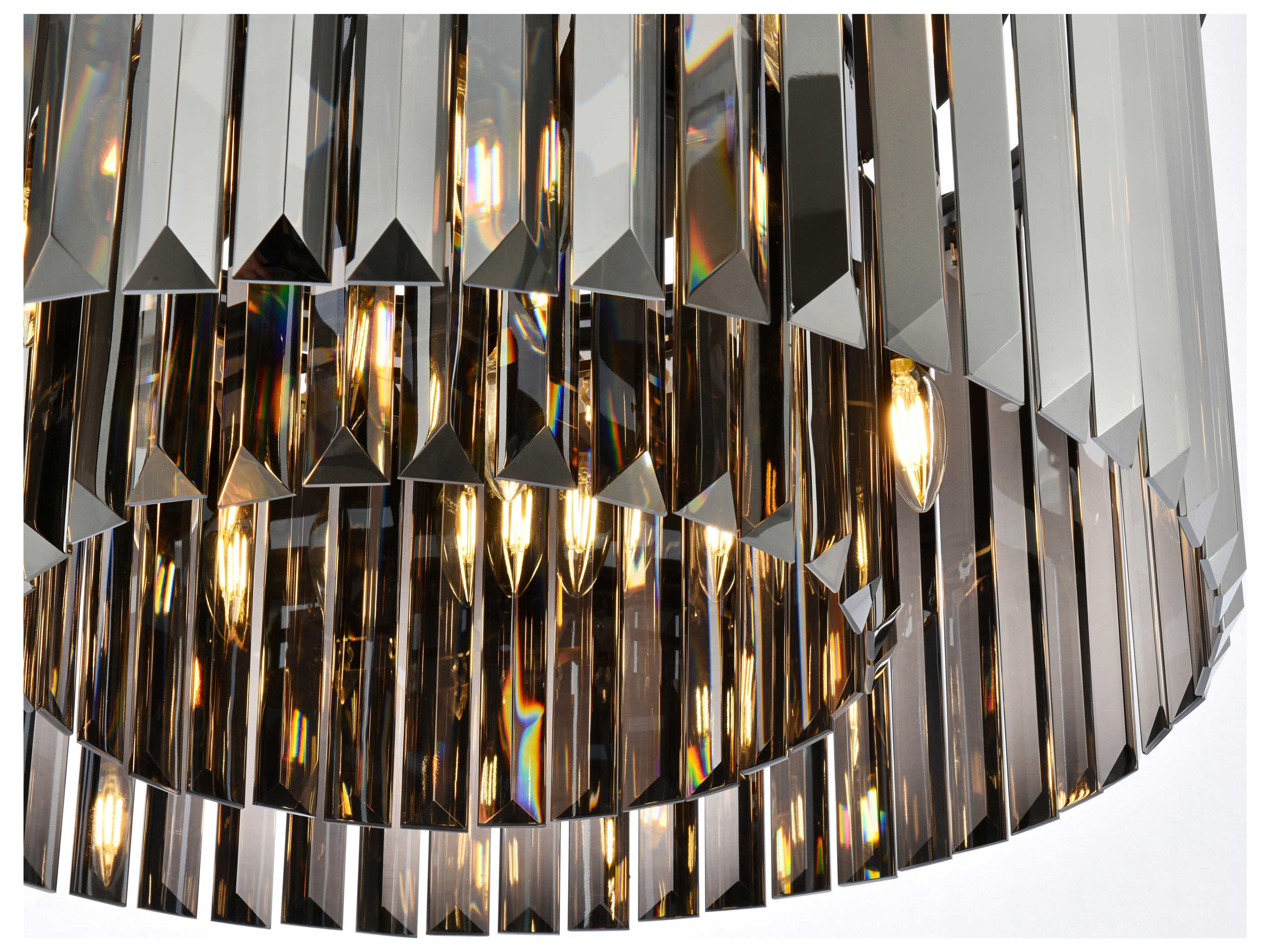 Elegant Lighting Sydney 8-Light Matte Black Silver Crystal Drum Flush Mount