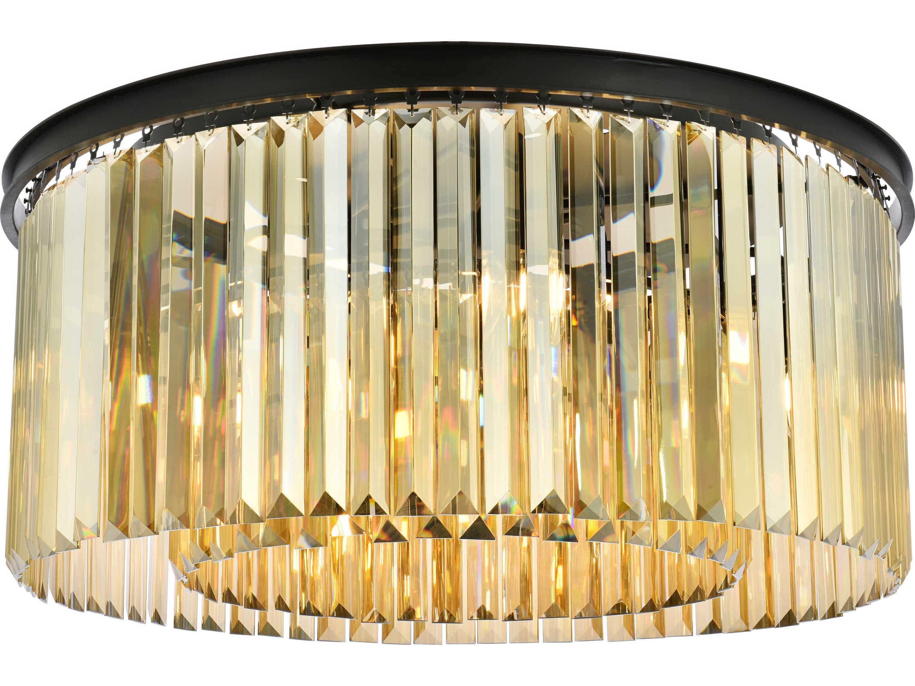 Elegant Lighting Sydney 8-Light Matte Black Gold Crystal Drum Flush Mount