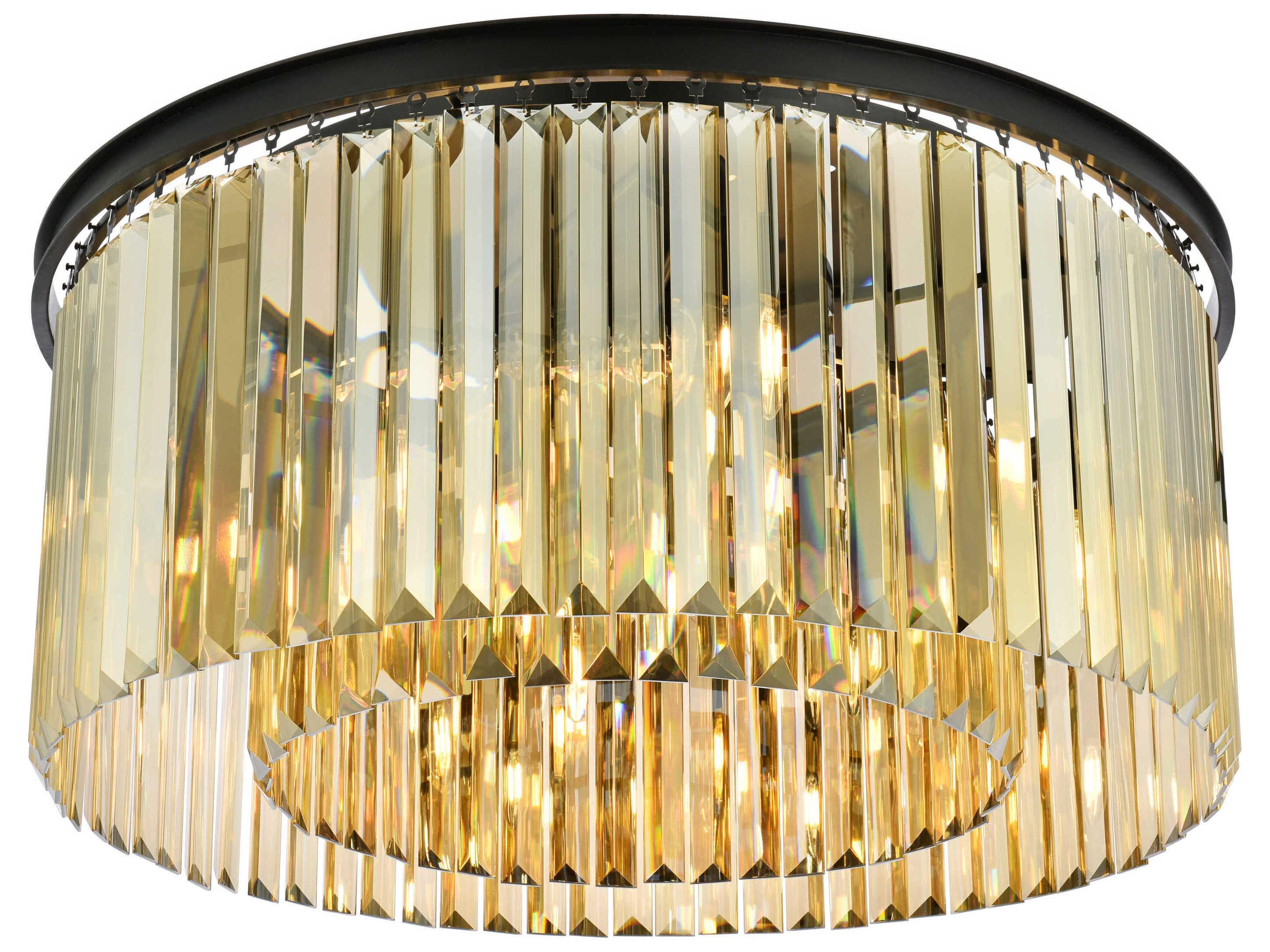 Elegant Lighting Sydney 8-Light Matte Black Gold Crystal Drum Flush Mount