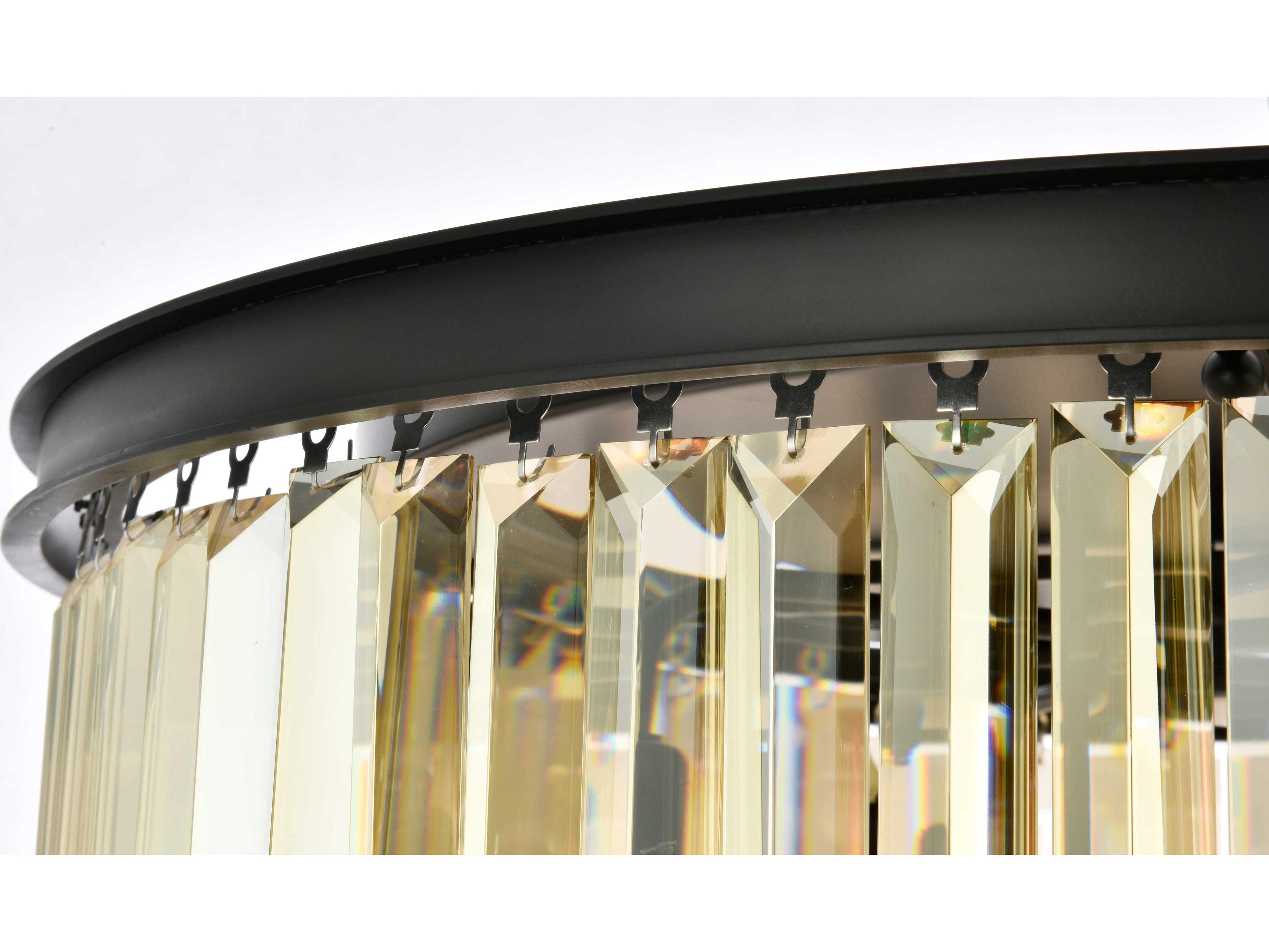 Elegant Lighting Sydney 8-Light Matte Black Gold Crystal Drum Flush Mount