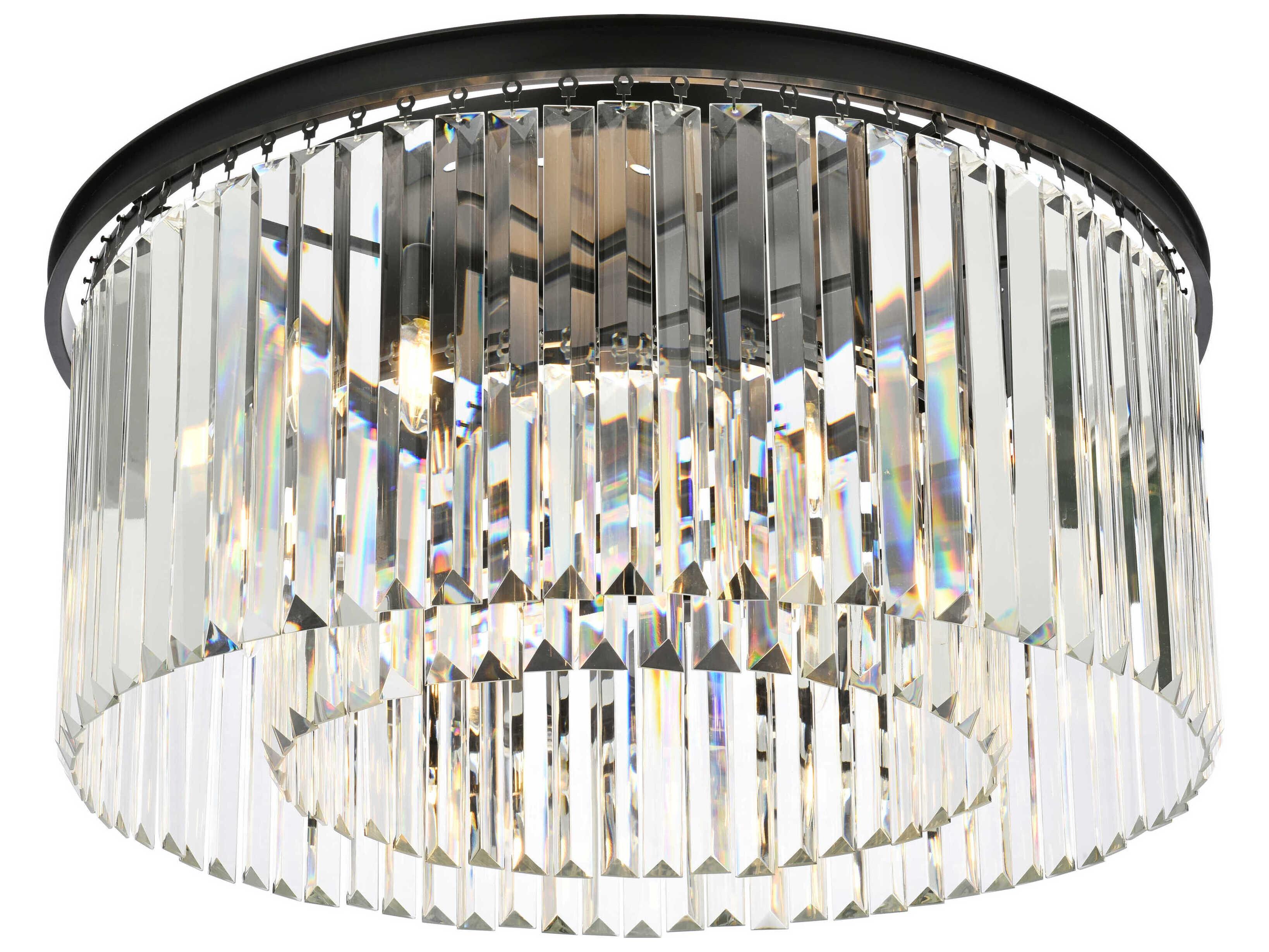 Elegant Lighting Sydney 8-Light Matte Black Clear Crystal Drum Flush Mount