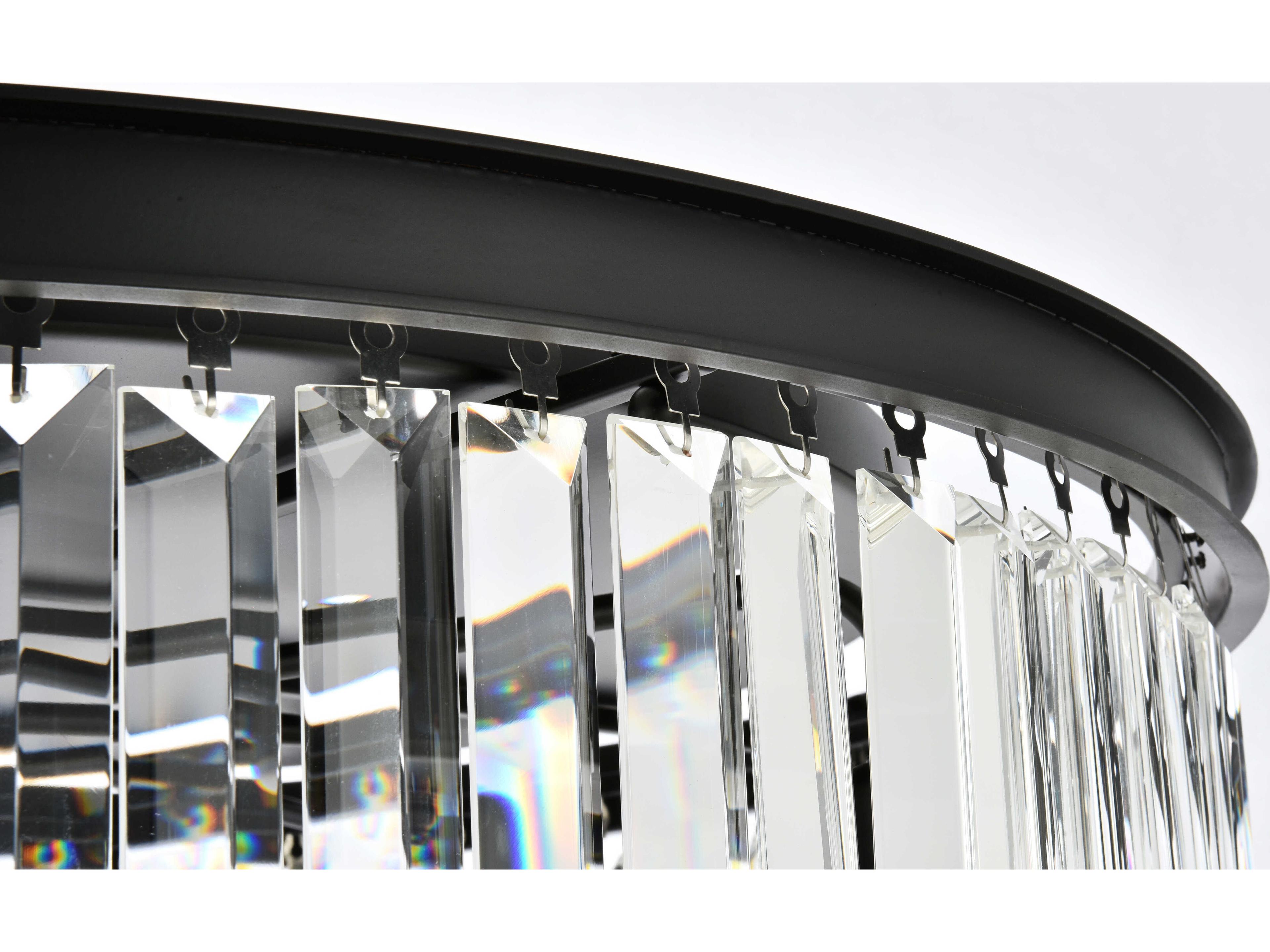 Elegant Lighting Sydney 8-Light Matte Black Clear Crystal Drum Flush Mount
