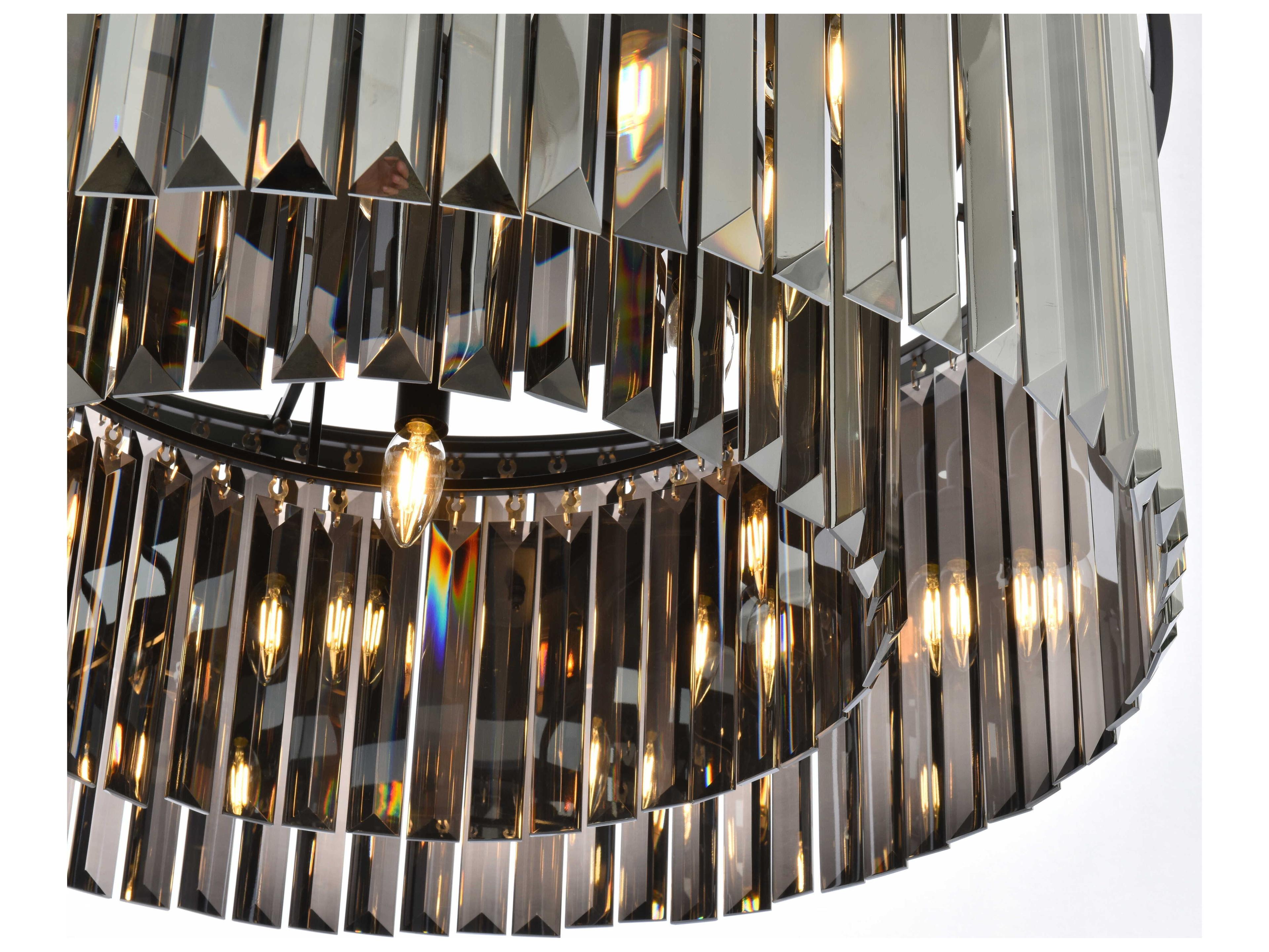 Elegant Lighting Sydney 8-Light Matte Black Silver Crystal Drum Flush Mount