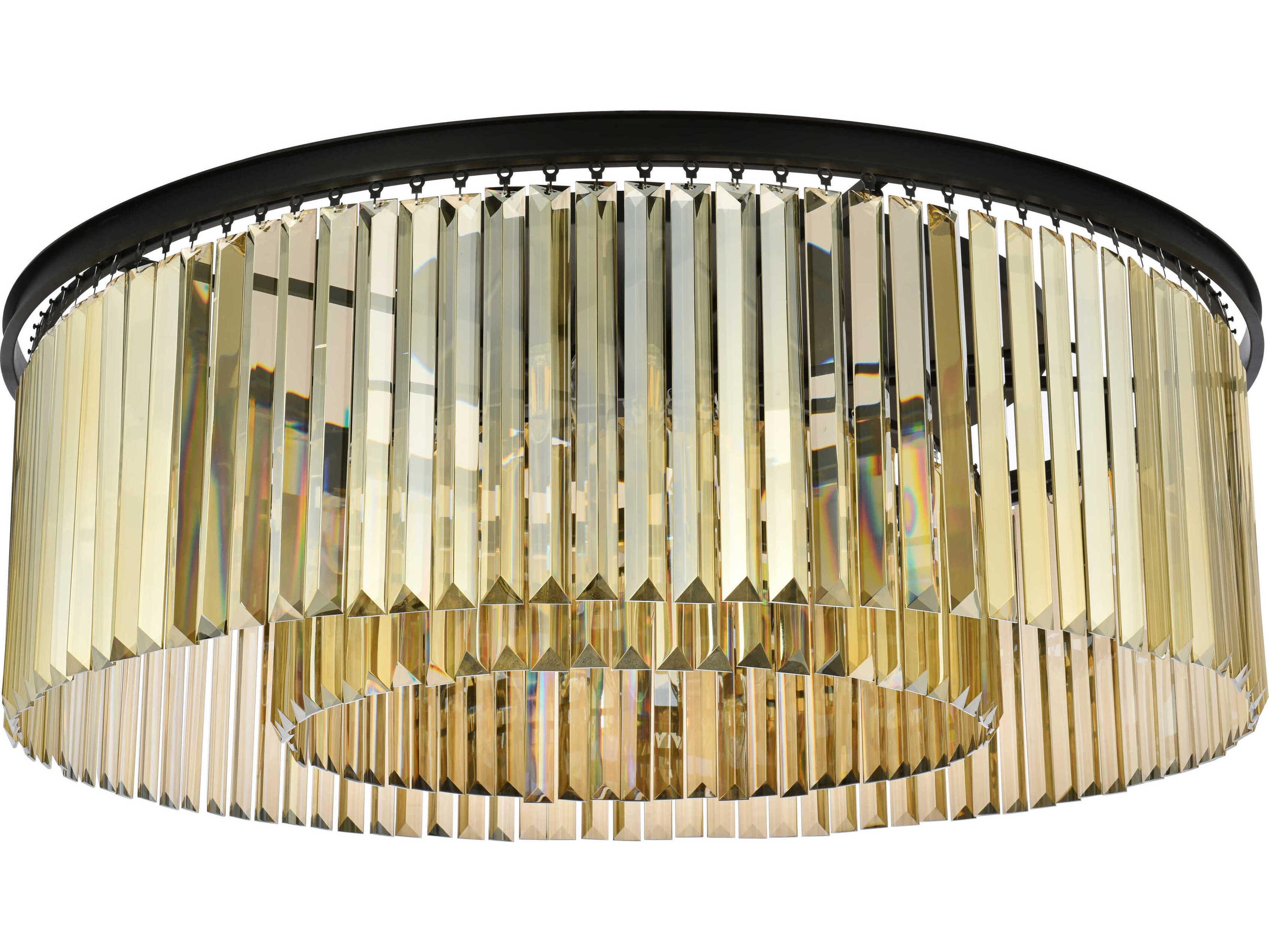 Elegant Lighting Sydney 10-Light Matte Black Gold Crystal Drum Flush Mount
