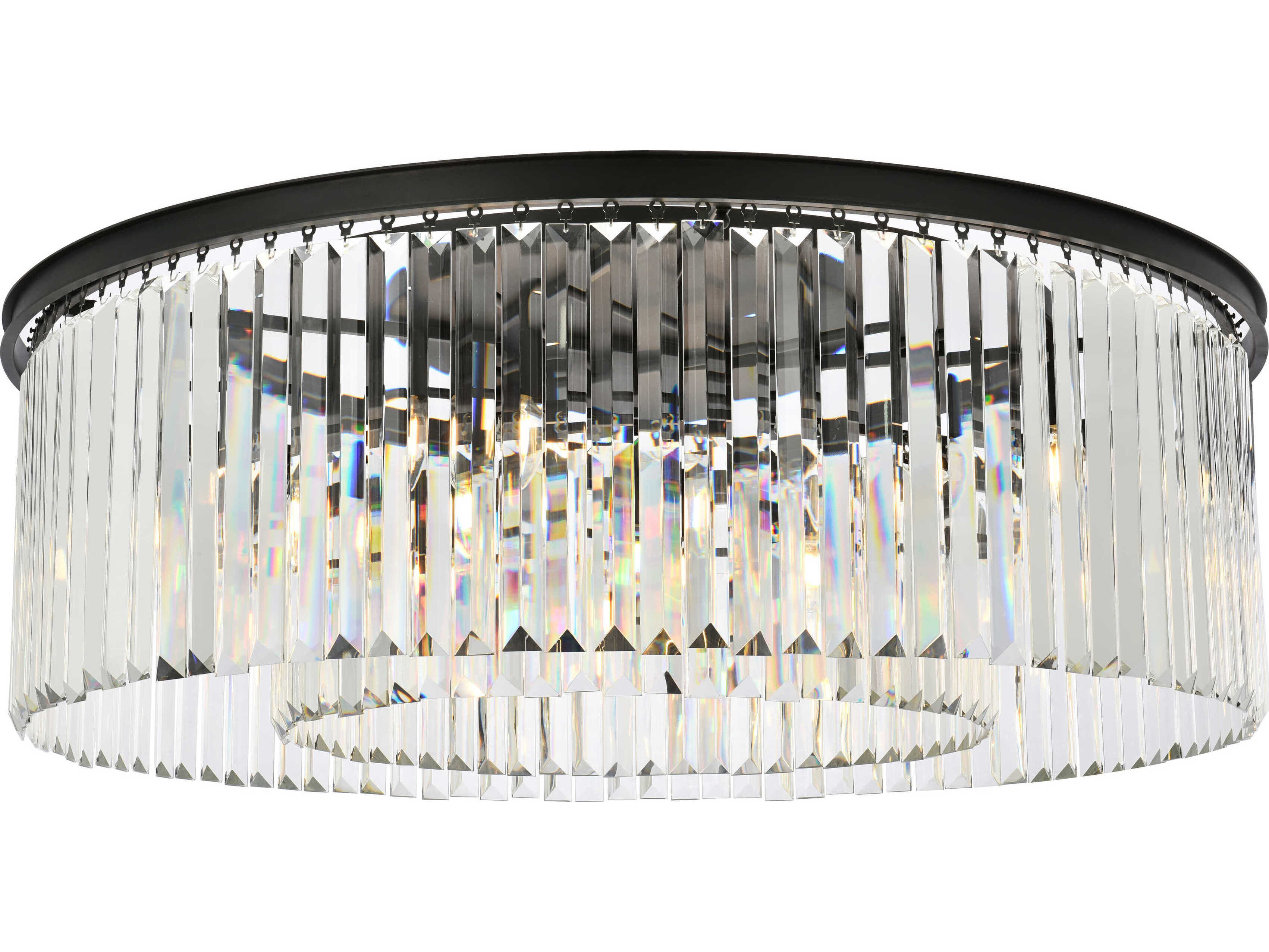 Elegant Lighting Sydney 10-Light Matte Black Clear Crystal Drum Flush Mount