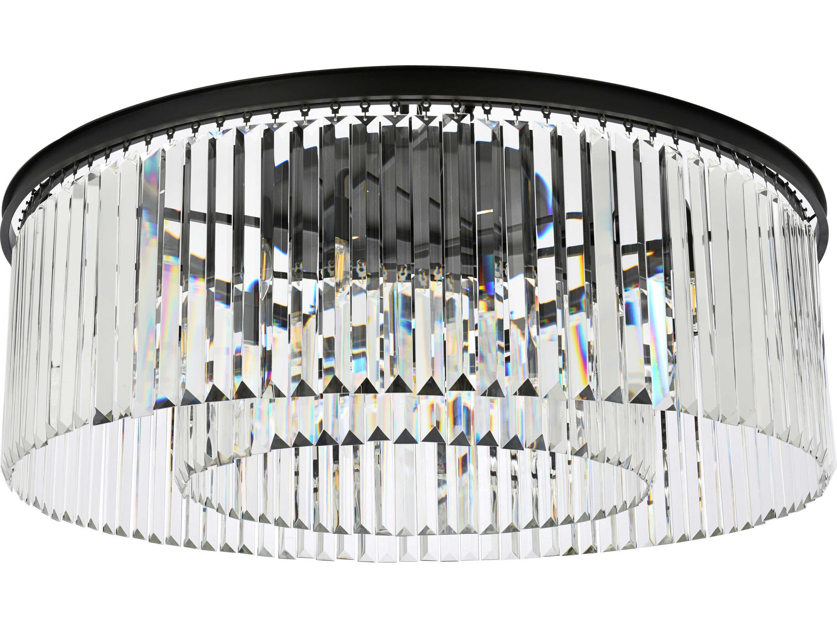 Elegant Lighting Sydney 10-Light Matte Black Clear Crystal Drum Flush Mount